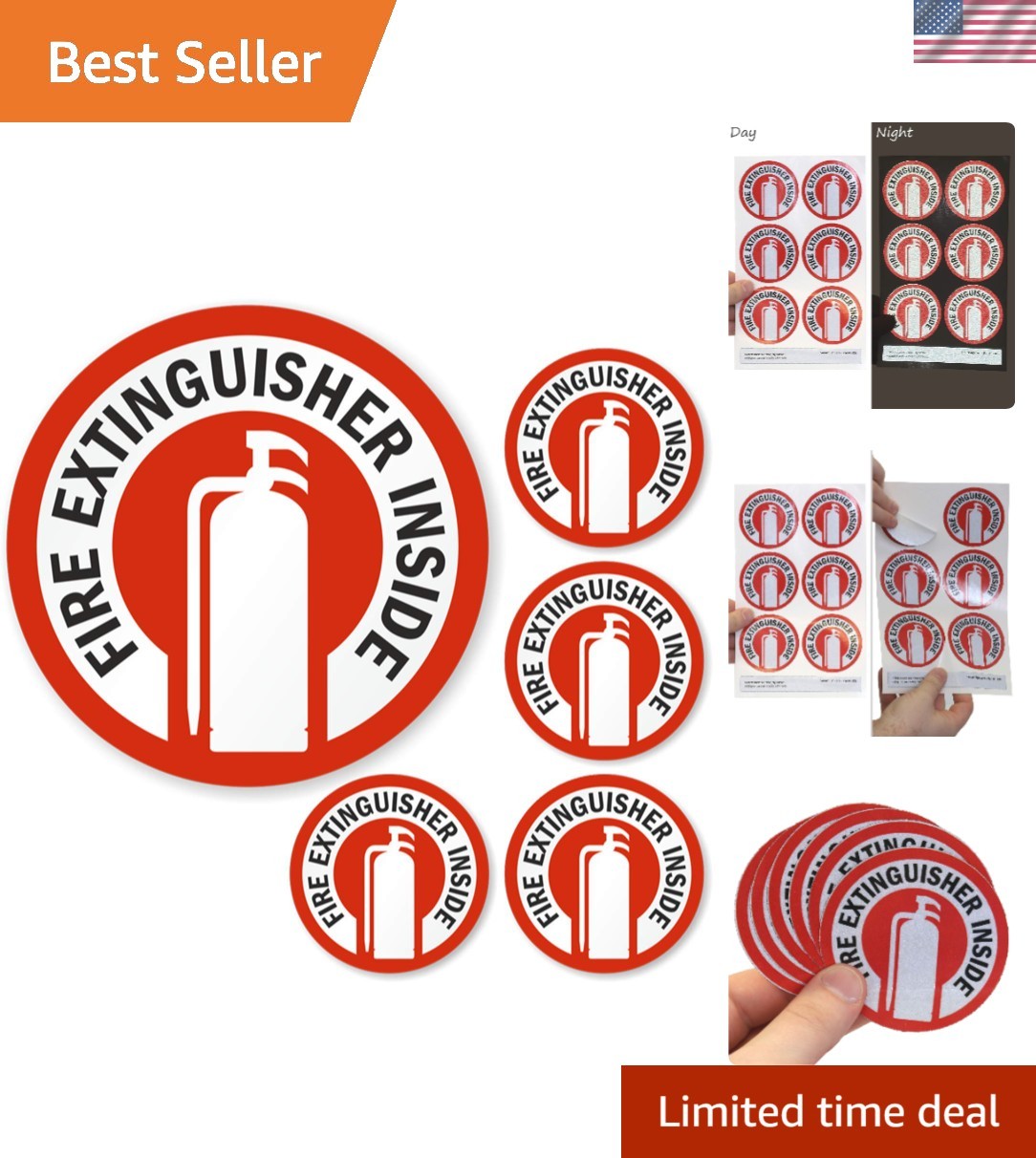 6 Engineer Grade Fire Extinguisher Stickers | Reflective 2.75″ Labels