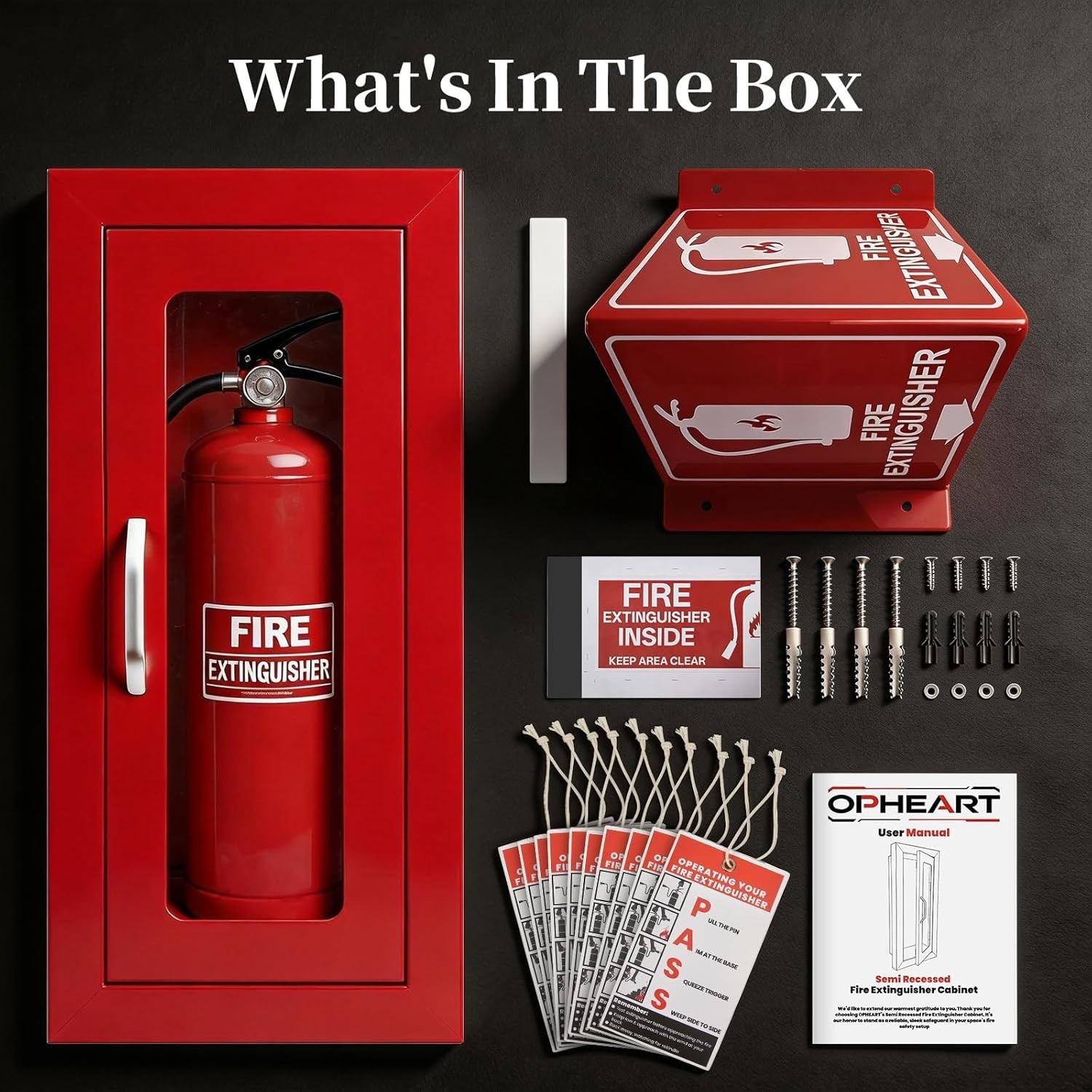 Fire Extinguisher Cabinet Steel Semi Recessed Magnetic Door Red 5-10lb