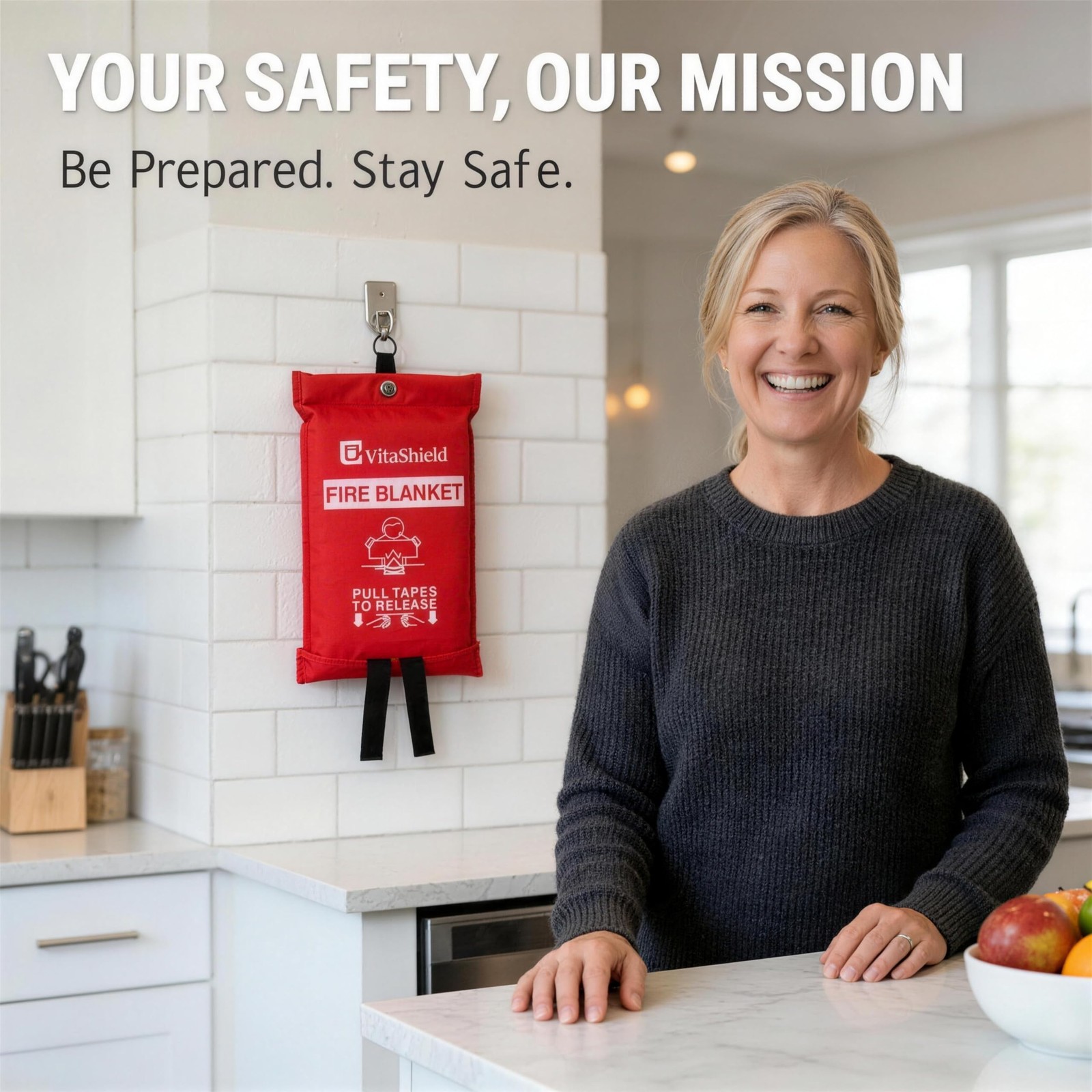Emergency Fire Blanket for Kitchen Grease Fire, 39x39in, Easy Pull Tabs for Q…