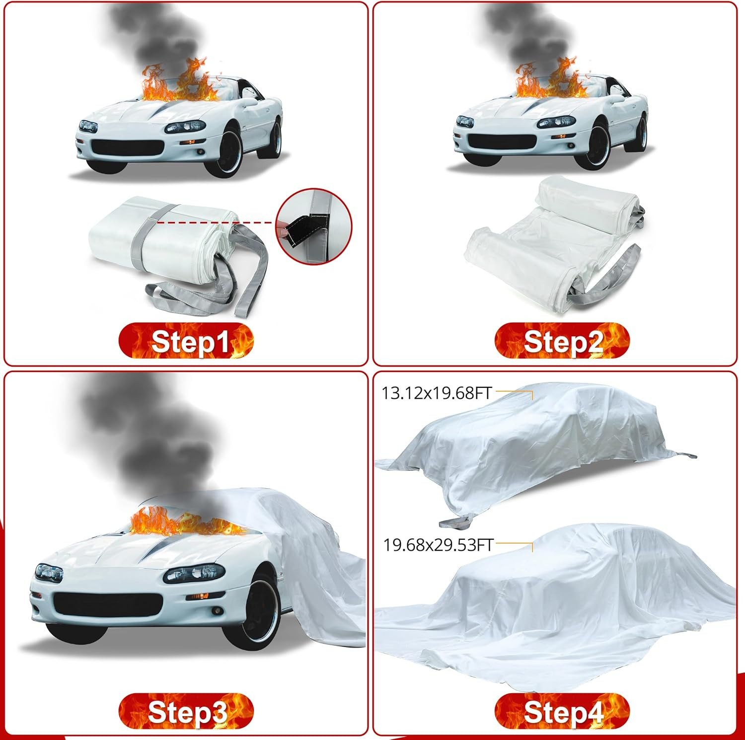 Emergency Fire Blanket for Car, Large Fiberglass Fire Suppression Blanket, Survi