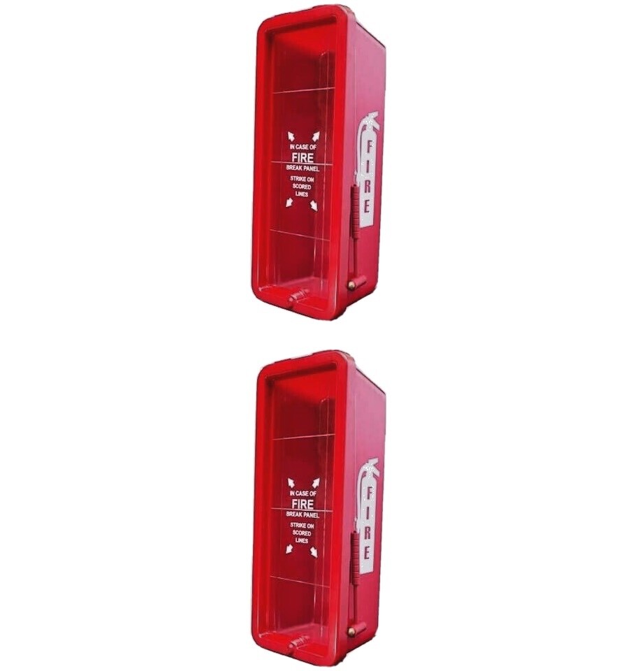 🔥🧯(TWO) NEW 5lb. FIRE EXTINGUISHER CABINET WITH PLEXI GLASS, LOCK & HAMMER🔥🧯