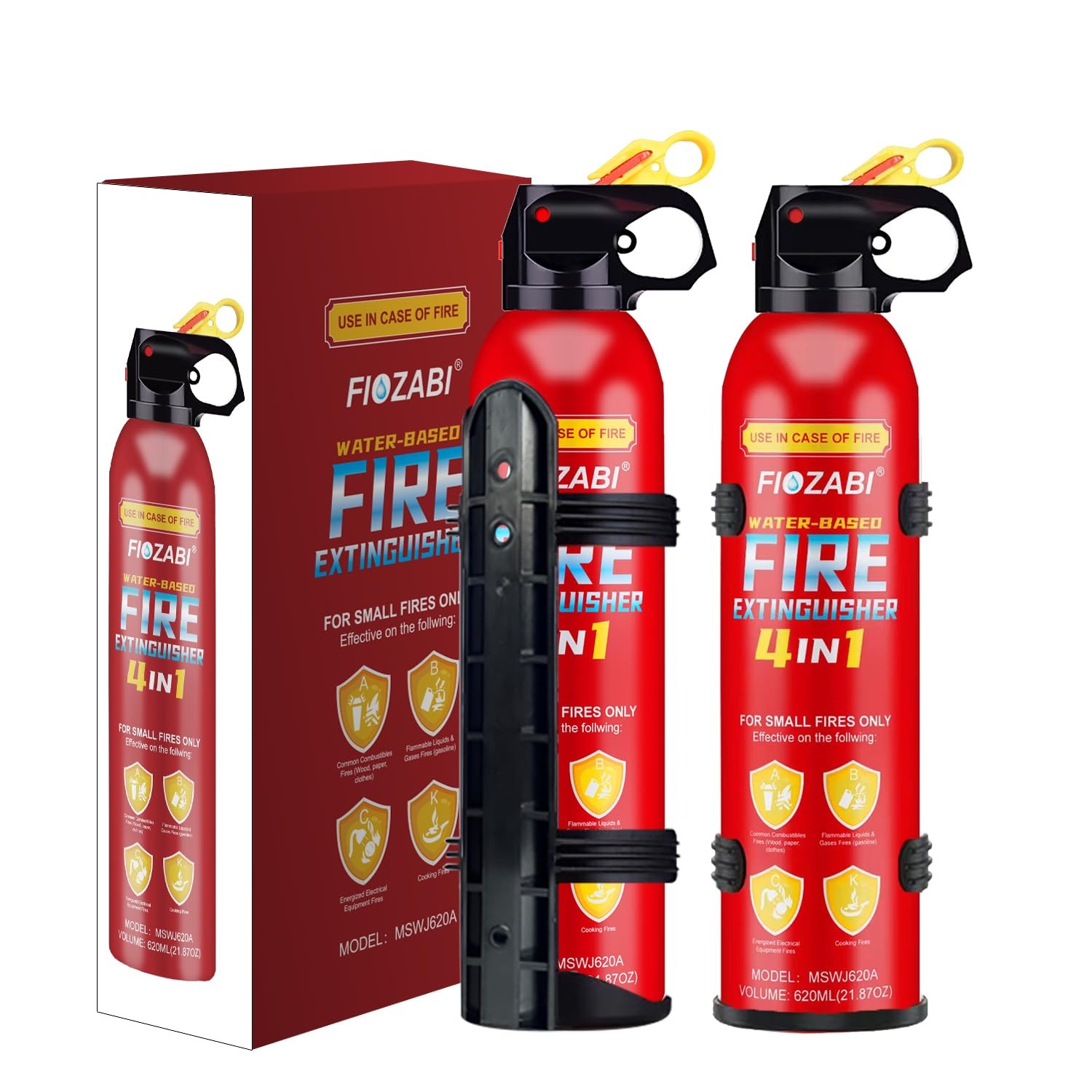FIOZABI 2 PACK Portable Fire Extinguisher Spray 4 in-1 With Bracket for Red