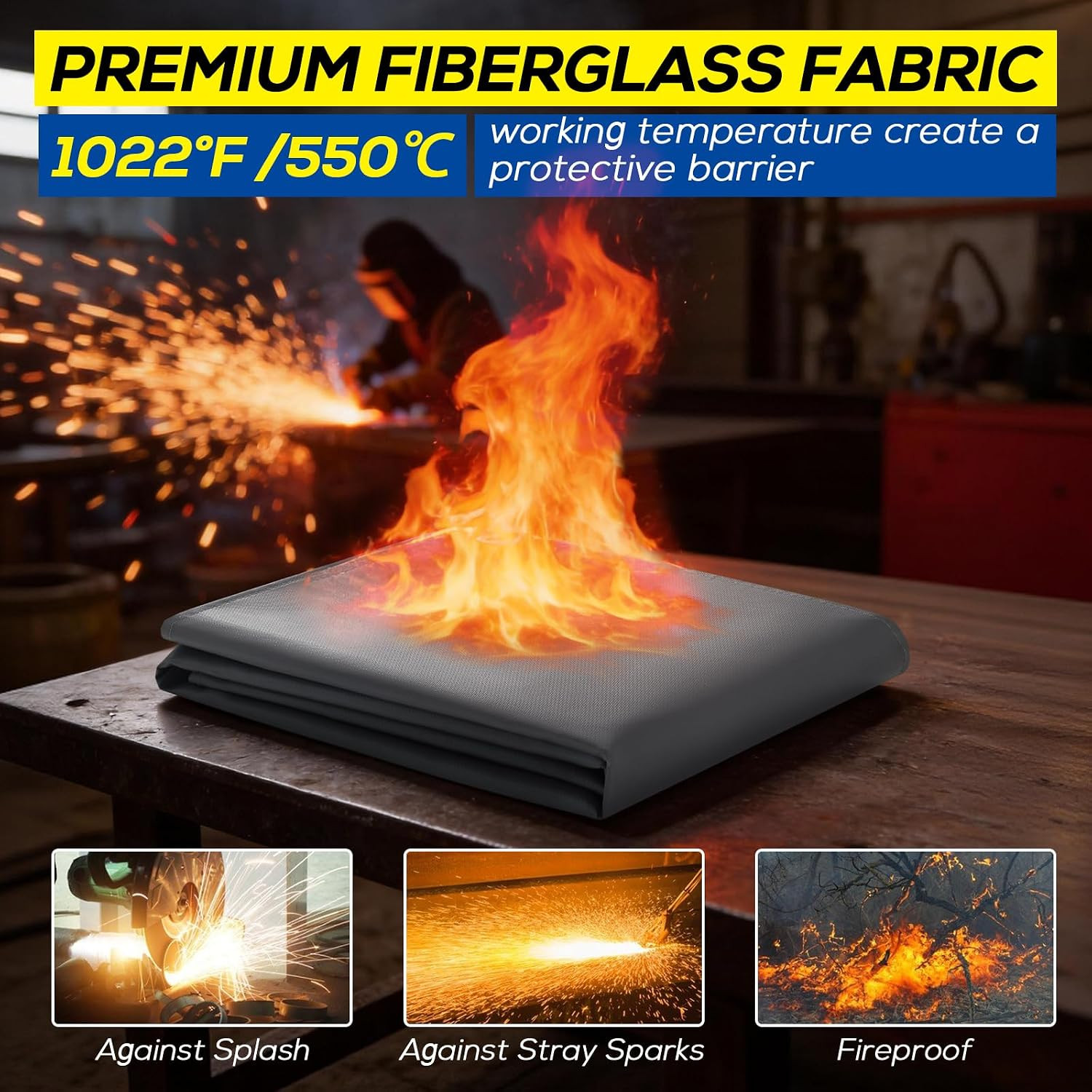 PAWBOSE 4x6ft Welding Blanket, Silicone Coated Fiberglass Fire Blanket for Weldi