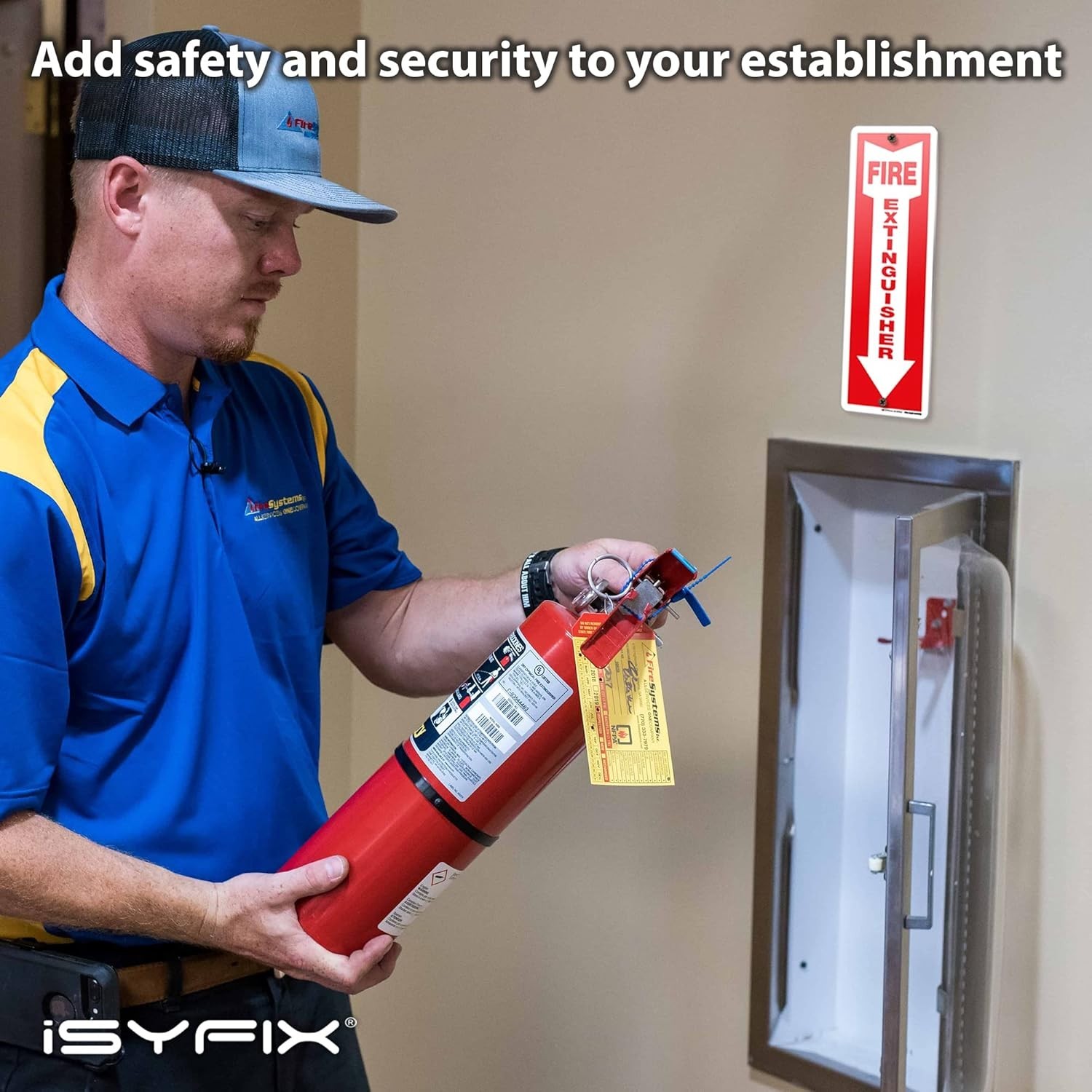 iSYFIX Fire Extinguisher Aluminum Signs – 5 Pack 4×12 Inch – Laminated for Ultim