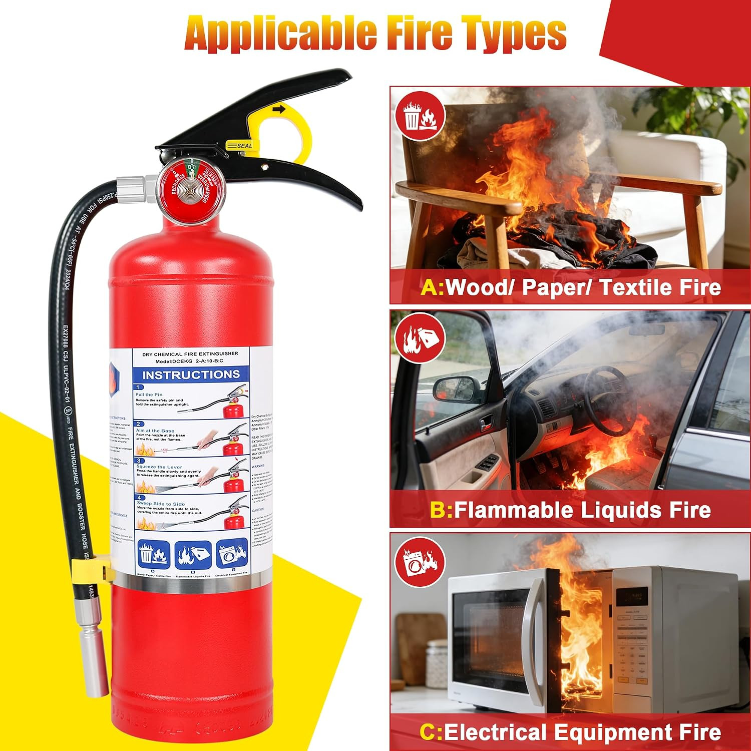 5 Lb ABC Dry Chemical Fire Extinguisher with Wall Mount, 2A:10B:C Rated | All-Me
