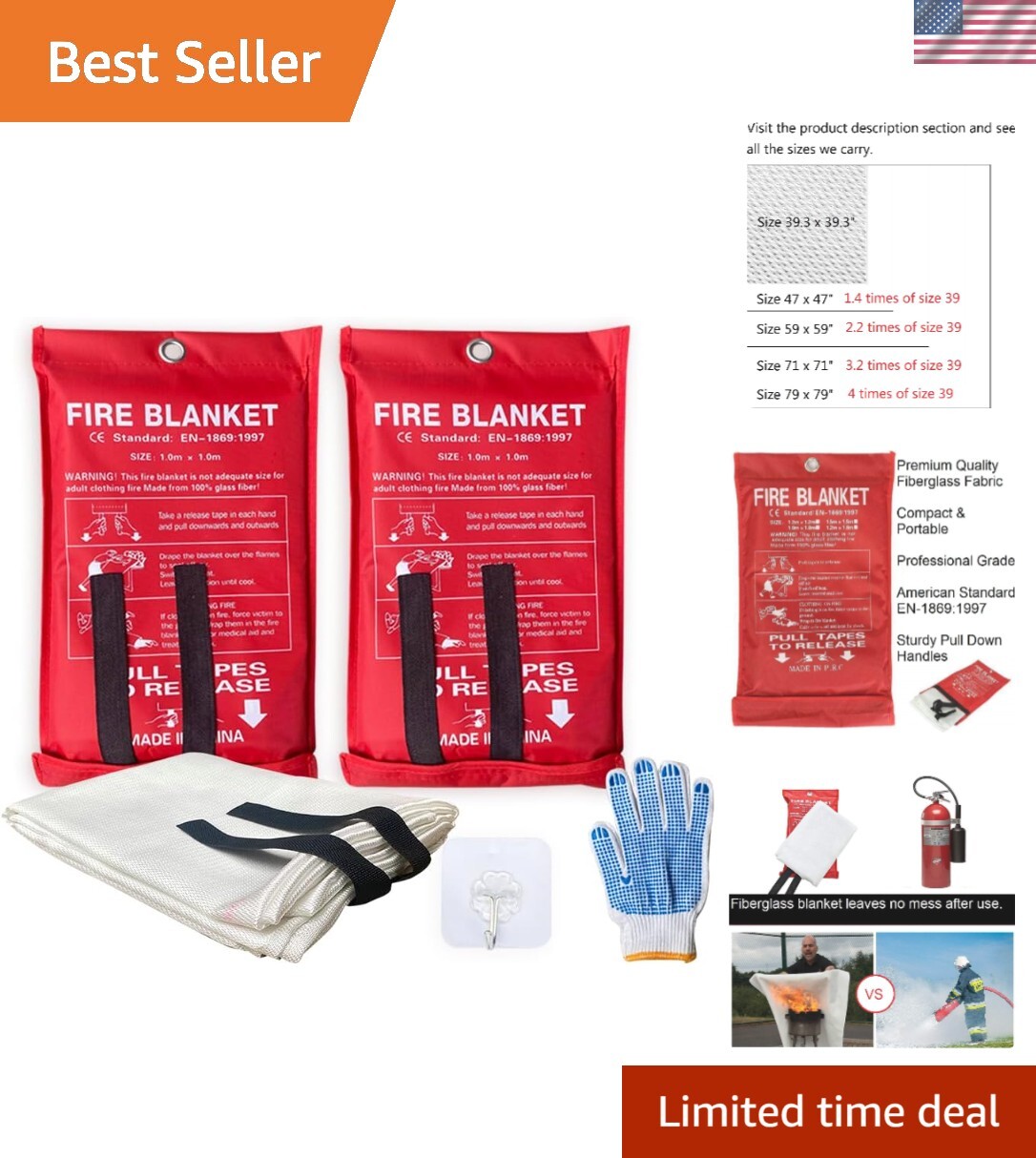 Fire Blanket For Home XXL- 79 x 79 Fire Blankets Emergency For People Fire Re…