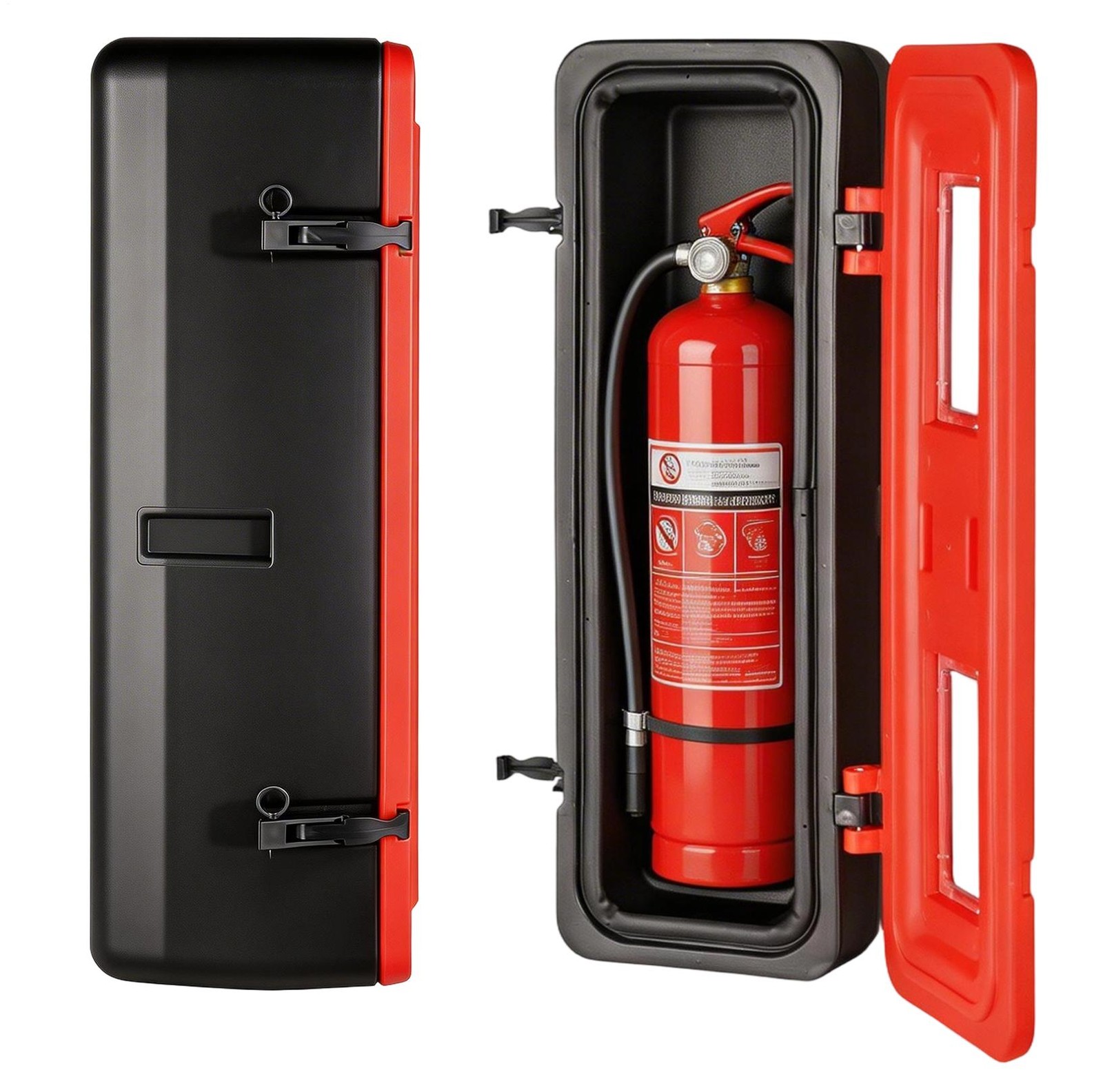 Industrial Plastic Fire Extinguisher Cabinet with Window Fits 20 lbs. Red