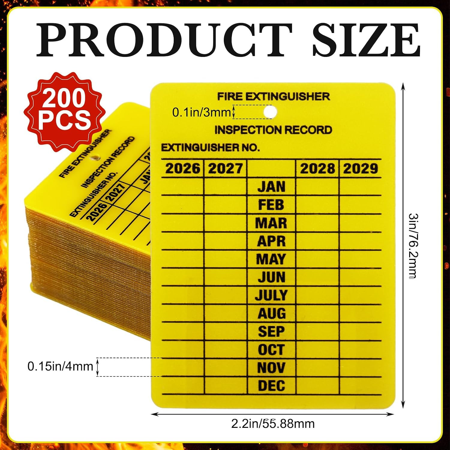 200 Pack Fire Extinguisher Tags Monthly Inspection Yellow Plastic 2026-2029 Dura