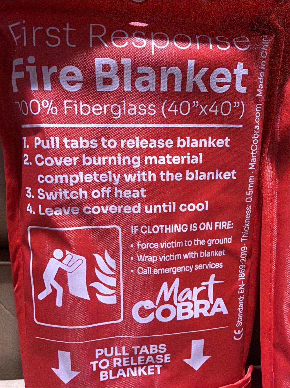Pack Of 2 Mart Cobra First Response Fire Blanket 40×40 100% Fiberglass Home Use