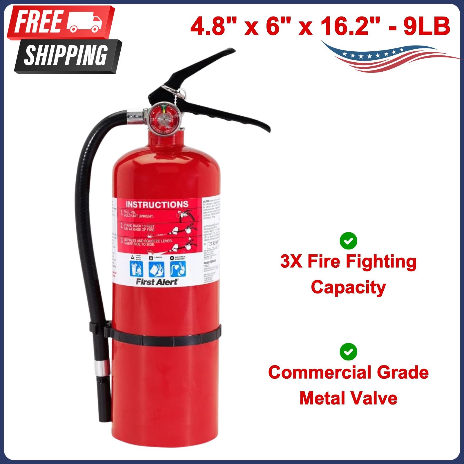 First Alert PRO5 9LB Fire Extinguisher, UL Rated 3-A:40-B:C, Heavy Duty 1-Pack