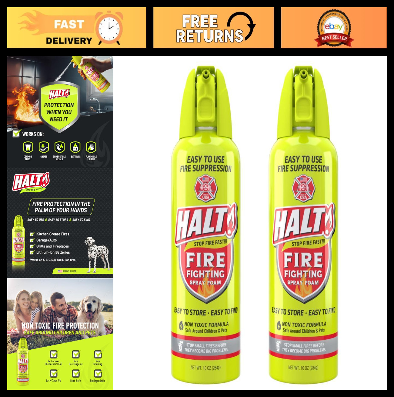 10oz Non-Toxic Fire Safety Spray – PFAS-Free Handheld Suppressor, Portable 2pk f