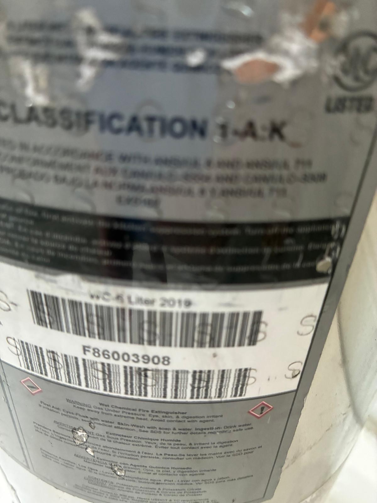 Buckeye WC-6L Wet Chemical Fire Extinguisher 6L Class K