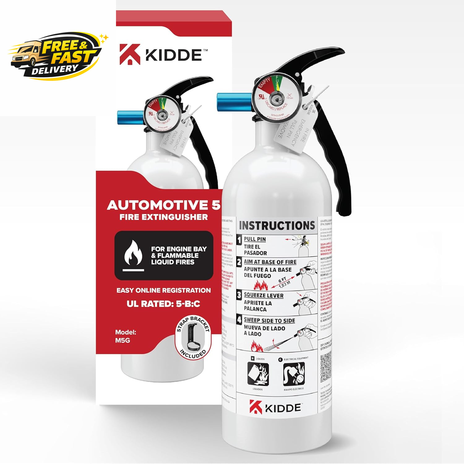 Fire Extinguisher for Vehicles, Cars, Trucks, Single-Use 5BC