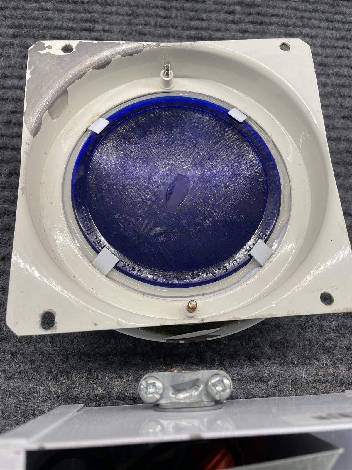 Blue Wall Recessed Fire Alarm Light Above Fire Extinguisher Vintage Retro Cole