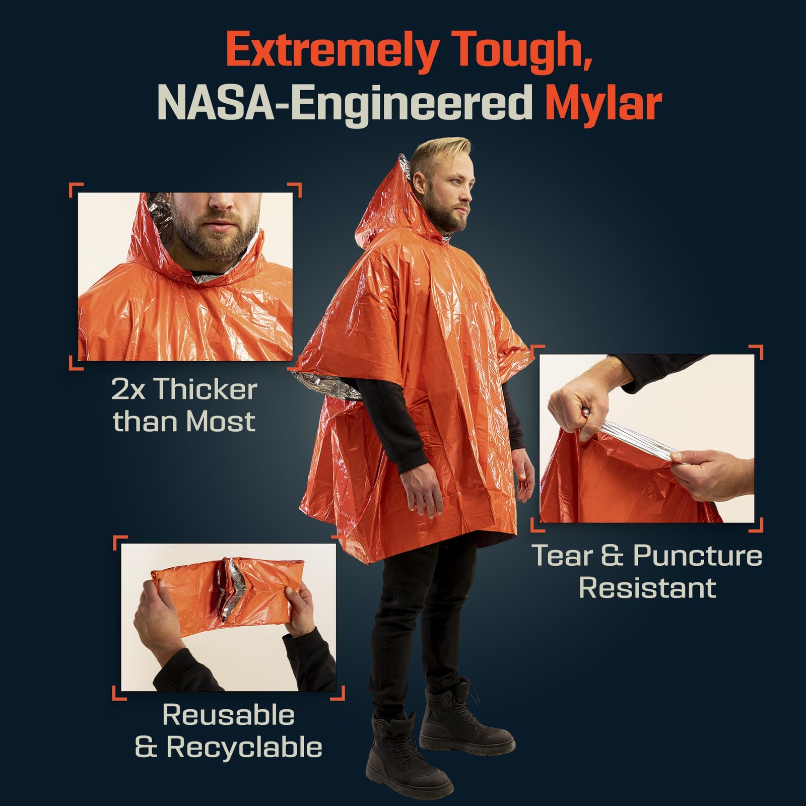 Emergency Mylar Poncho – Survival Rain Poncho with Hood – Lightweight, Compac…