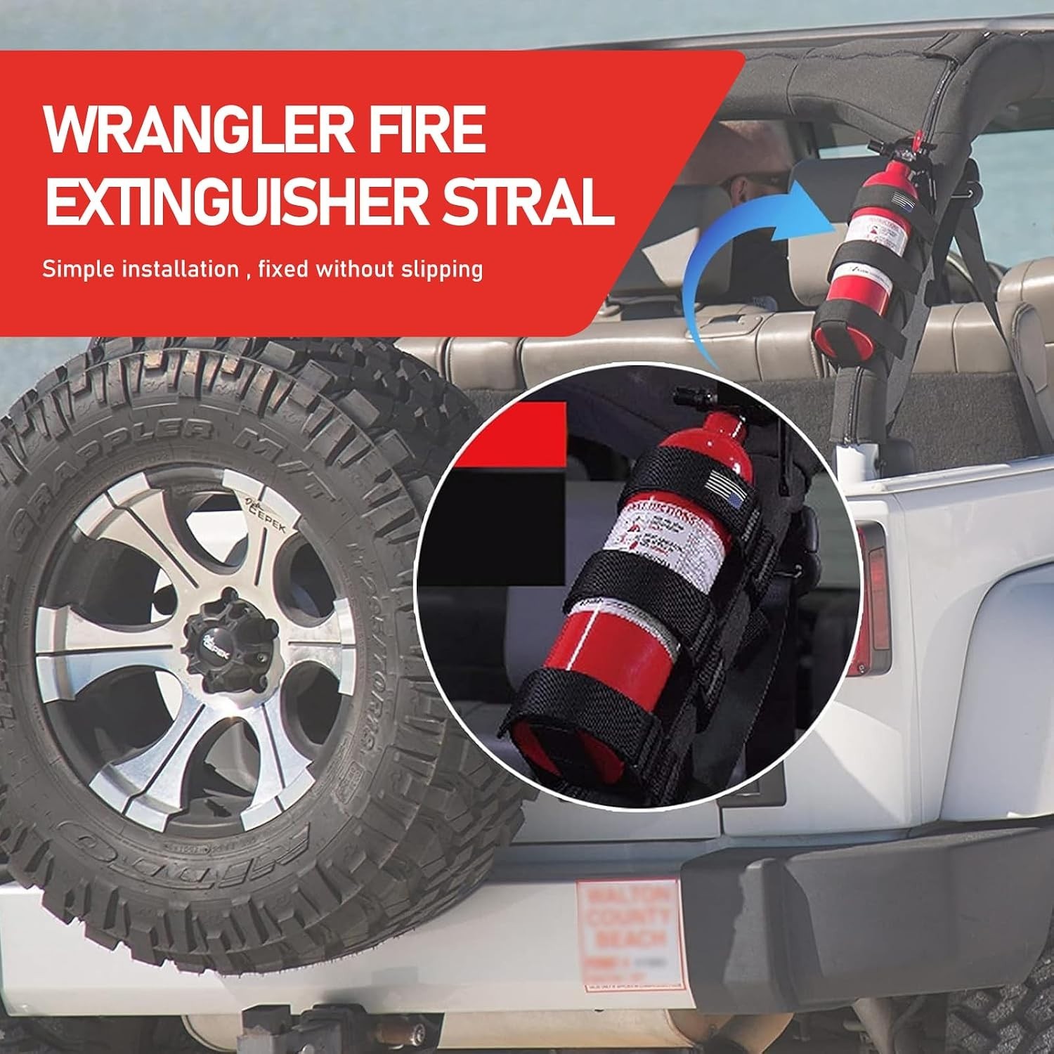 American Flag Fire Extinguisher Holder for Jeep Wrangler & Gladiator | 1965-2022