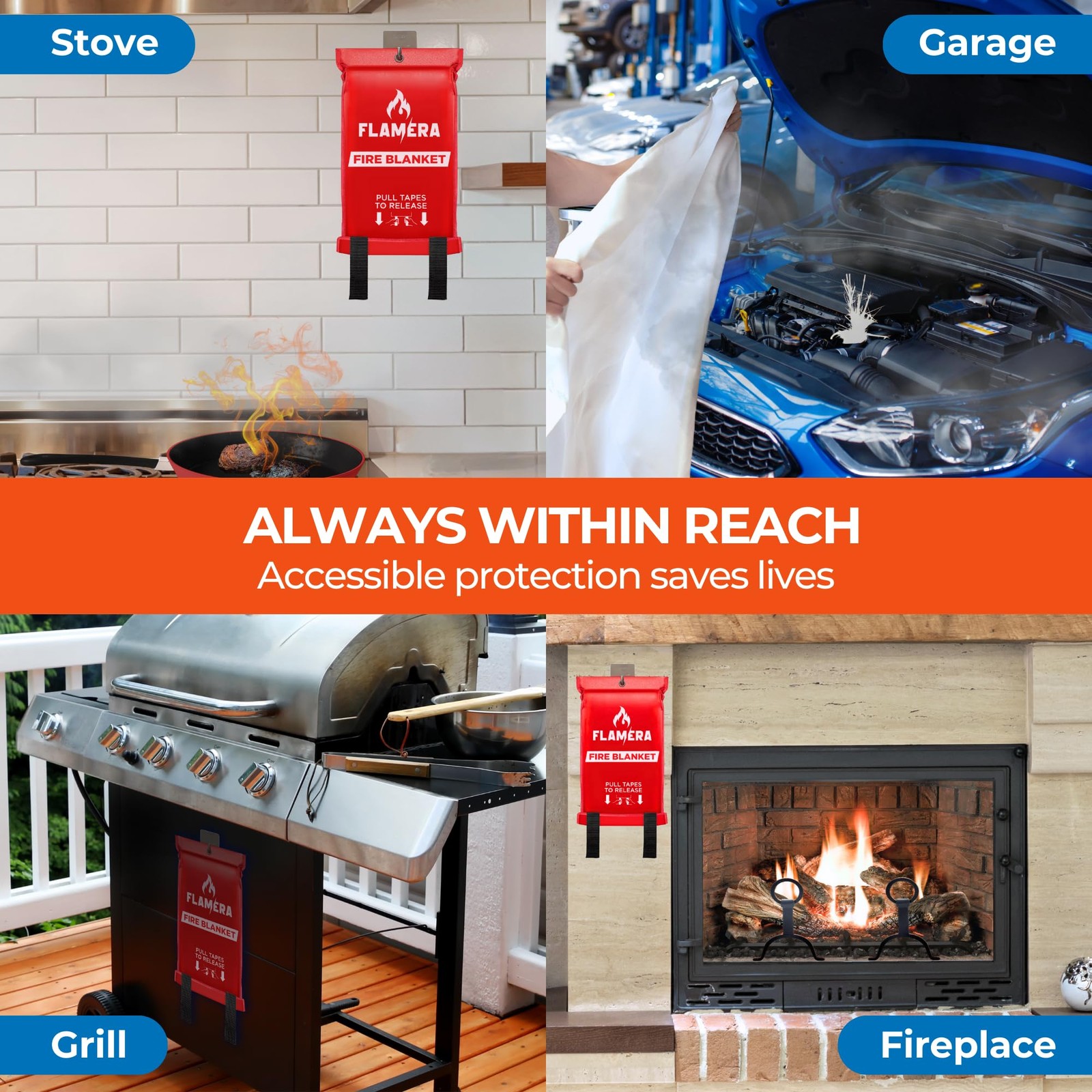 Emergency Fire Blanket for Home and Kitchen (2-Pack) Fireproof and Fire Suppr…