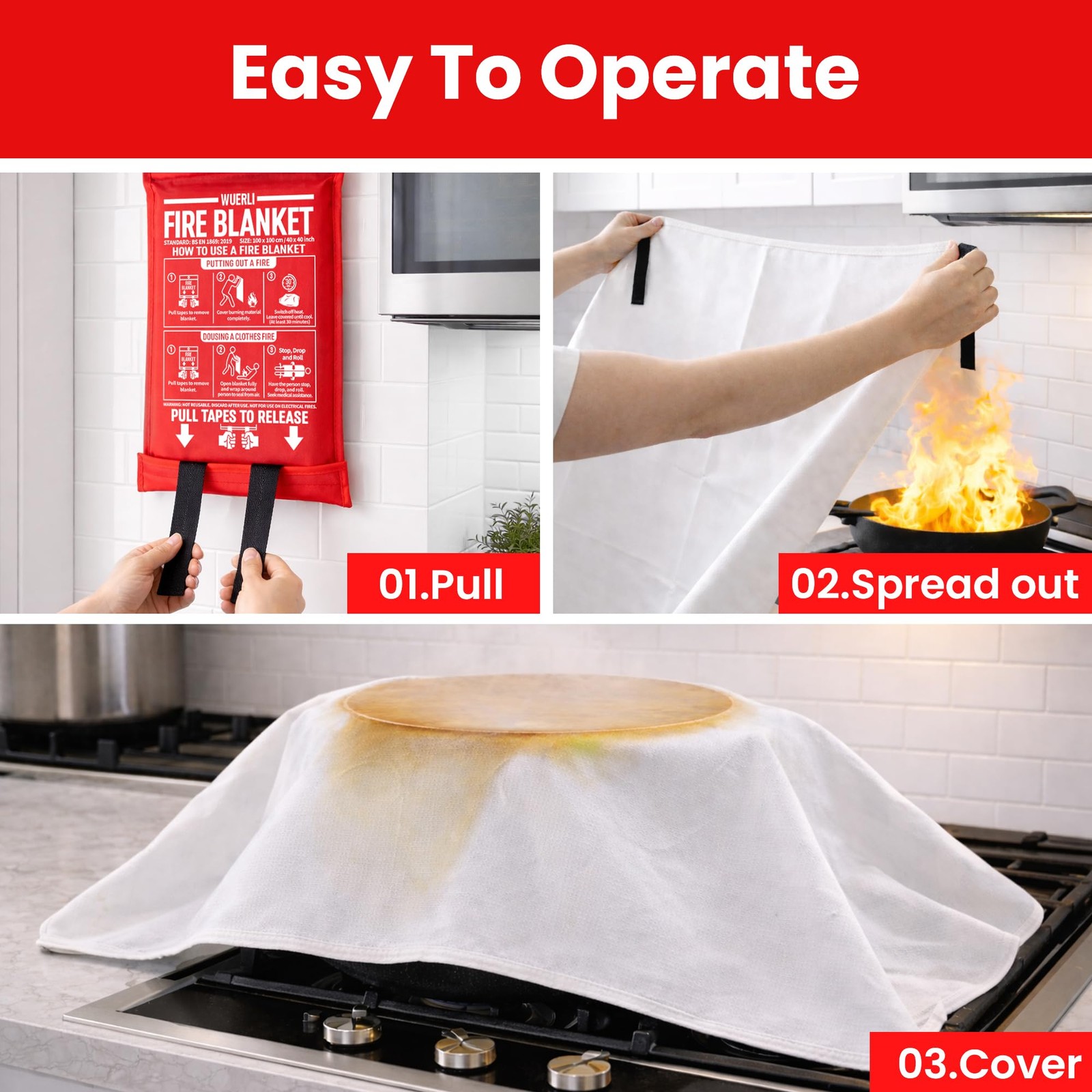 Fire Blanket for Home and Kitchen,40″ x 40″,4 Pack,Emergency Fire Blanket