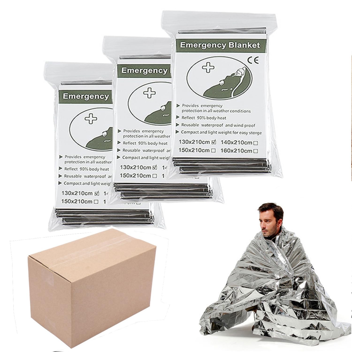 Emergency Foil Blanket, Survival Thermal Mylar Blankets Individually Packaged Pe
