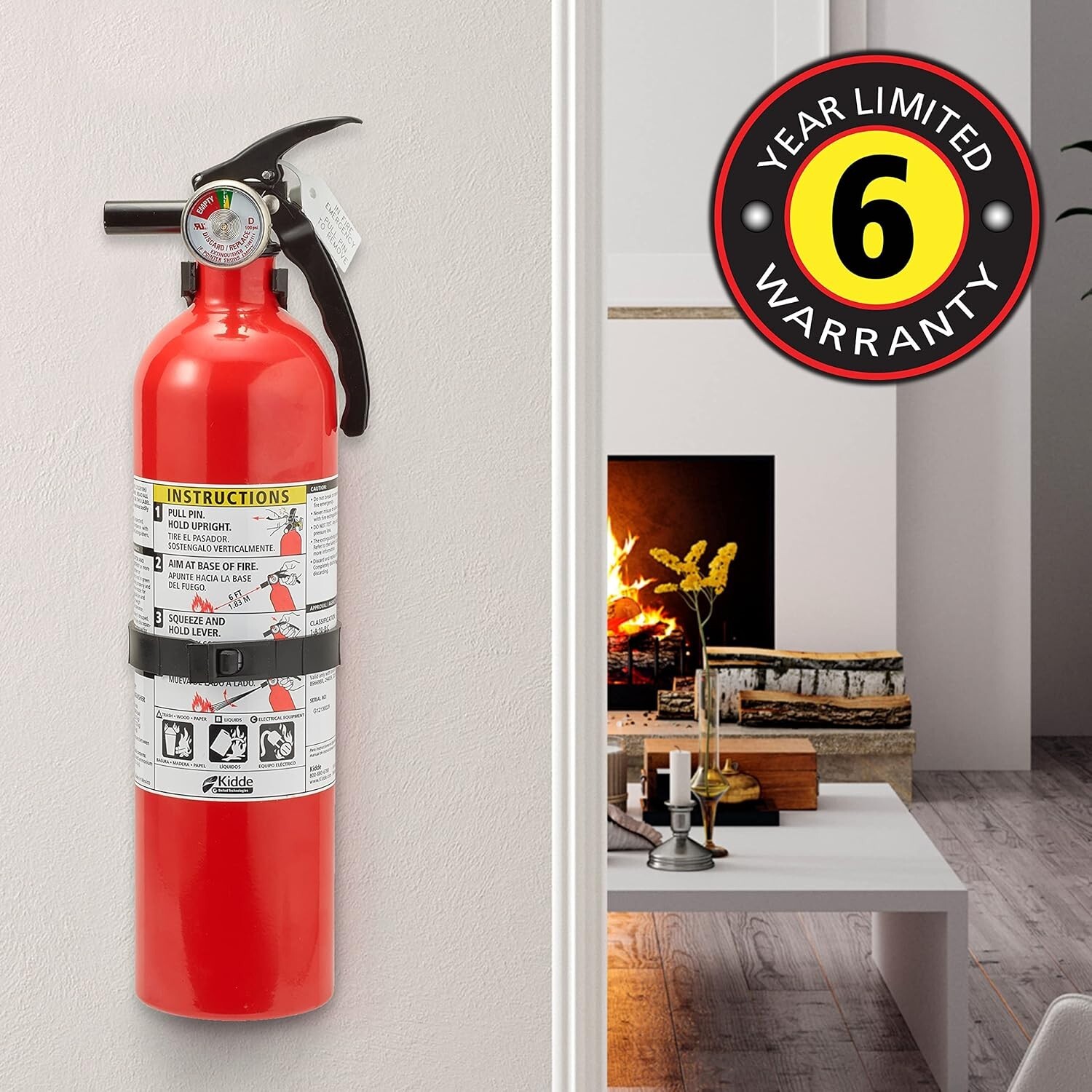 Fire extinguisher set (2-pack), 1-A:10-B:C rating, dry chemical, with brackets.