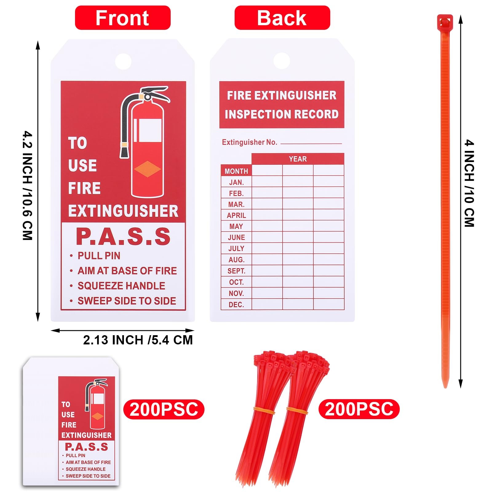 TKCHAX 200 Sets Fire Extinguisher Inspection Tags with 200PCS Adjustable Zip …