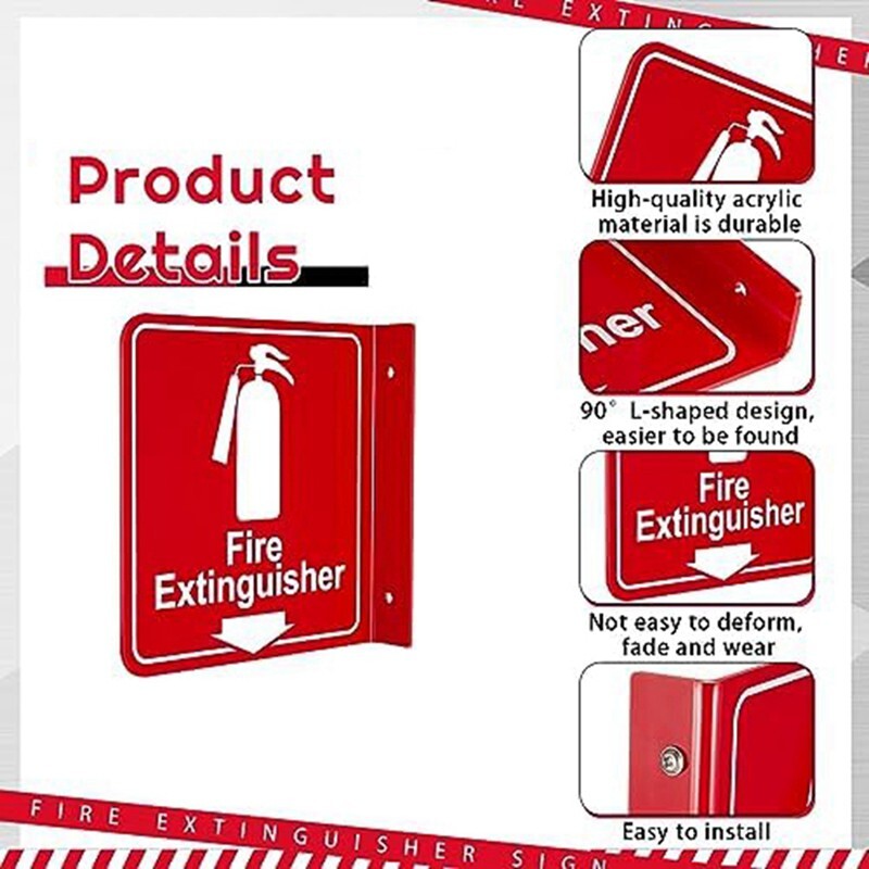 🎯(SET OF 2) 6″x6″ RIGID PLASTIC 90* ANGLE FIRE EXTINGUISHER ARROW SIGNS NEW
