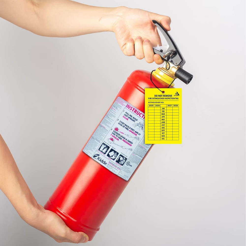 4 Year Fire Extinguisher Inspection Tags [25 Pack], UV/Waterproof, Durable