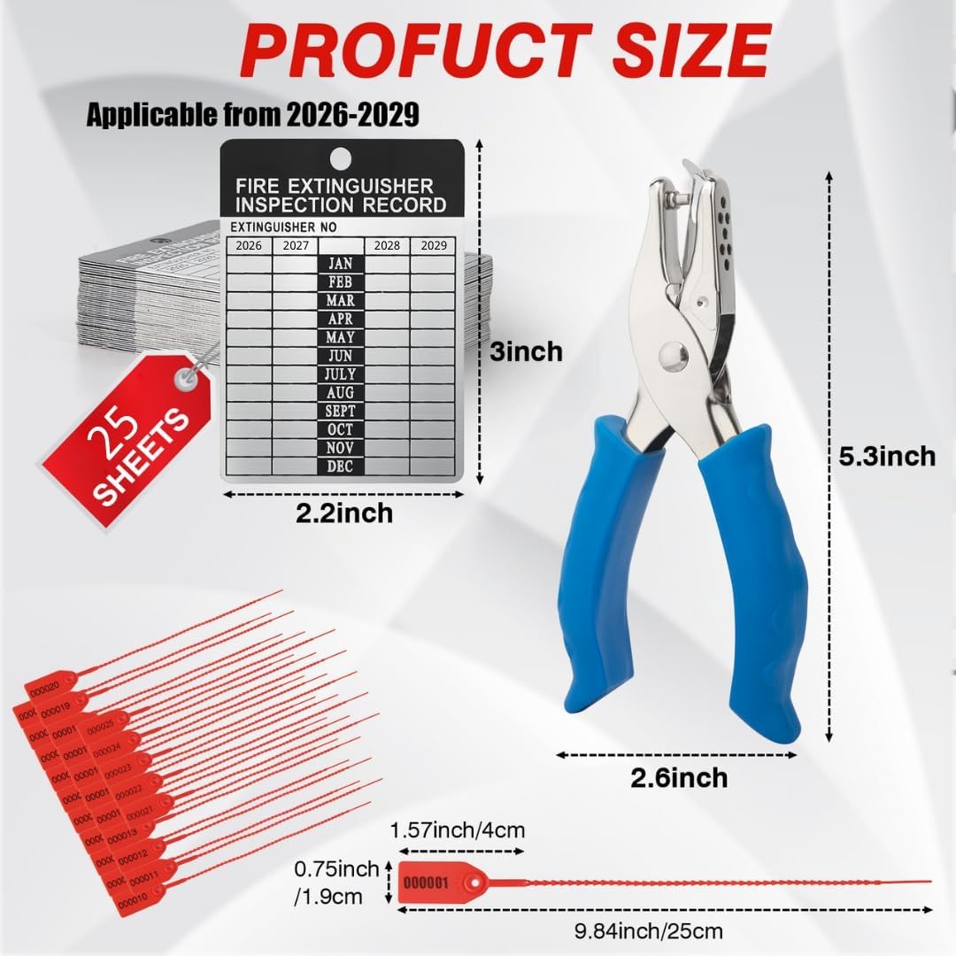 25 Sets 2026–2029 Fire Extinguisher Tags Aluminum Metal Inspection Record Tags 2