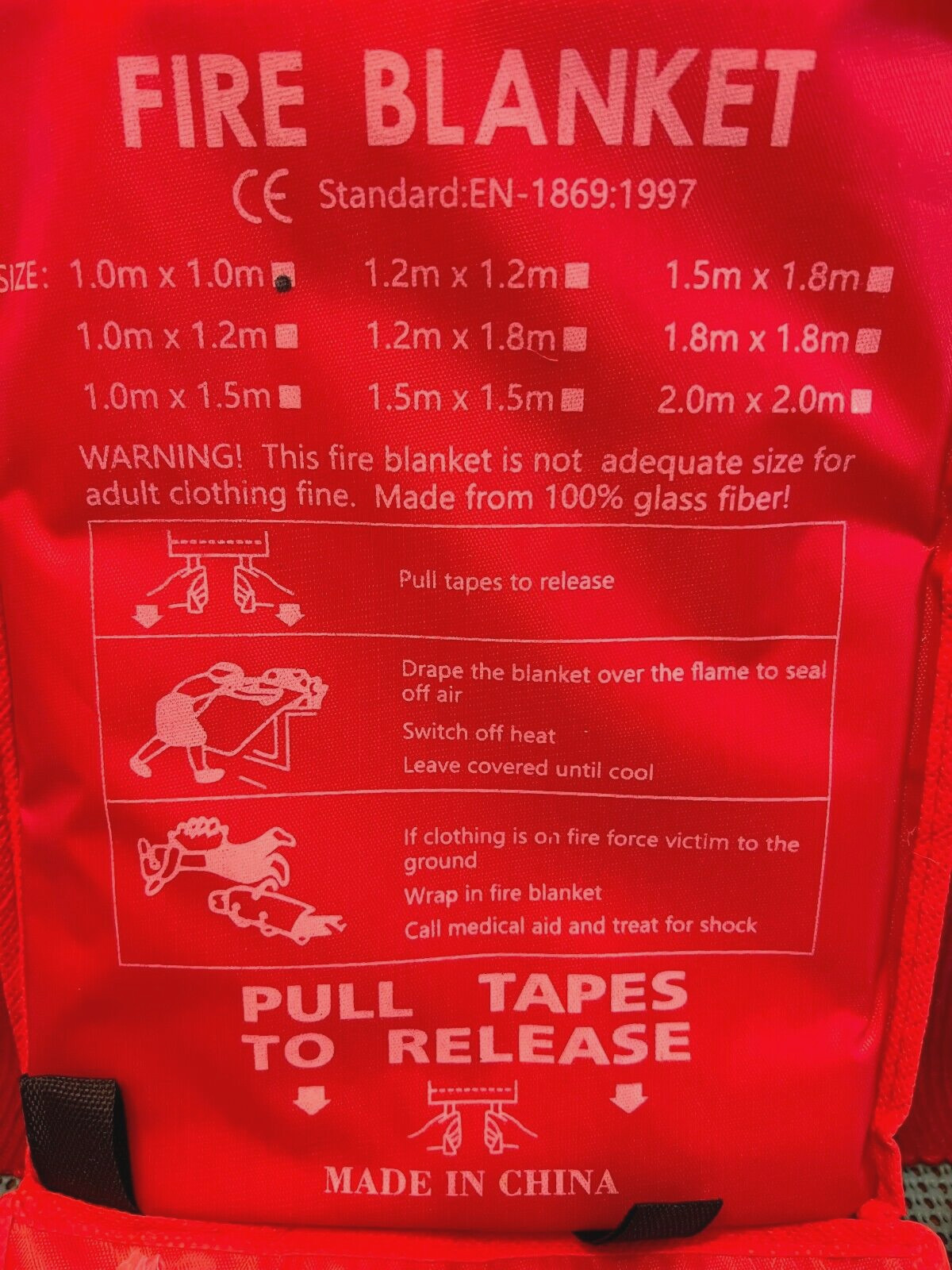TWO (2) Emergency Fire Blankets with Hooks and Gloves ( 39″ X 39″ / 1m x 1m )
