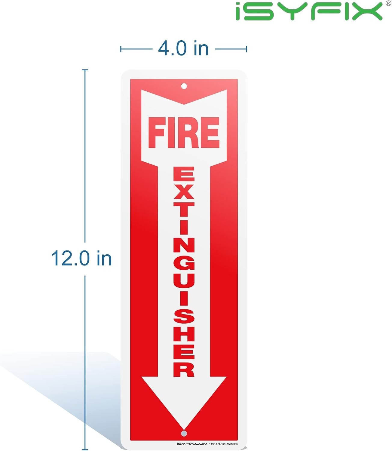 iSYFIX Fire Extinguisher Aluminum Signs – 5 Pack 4×12 Inch – Laminated for Ultim