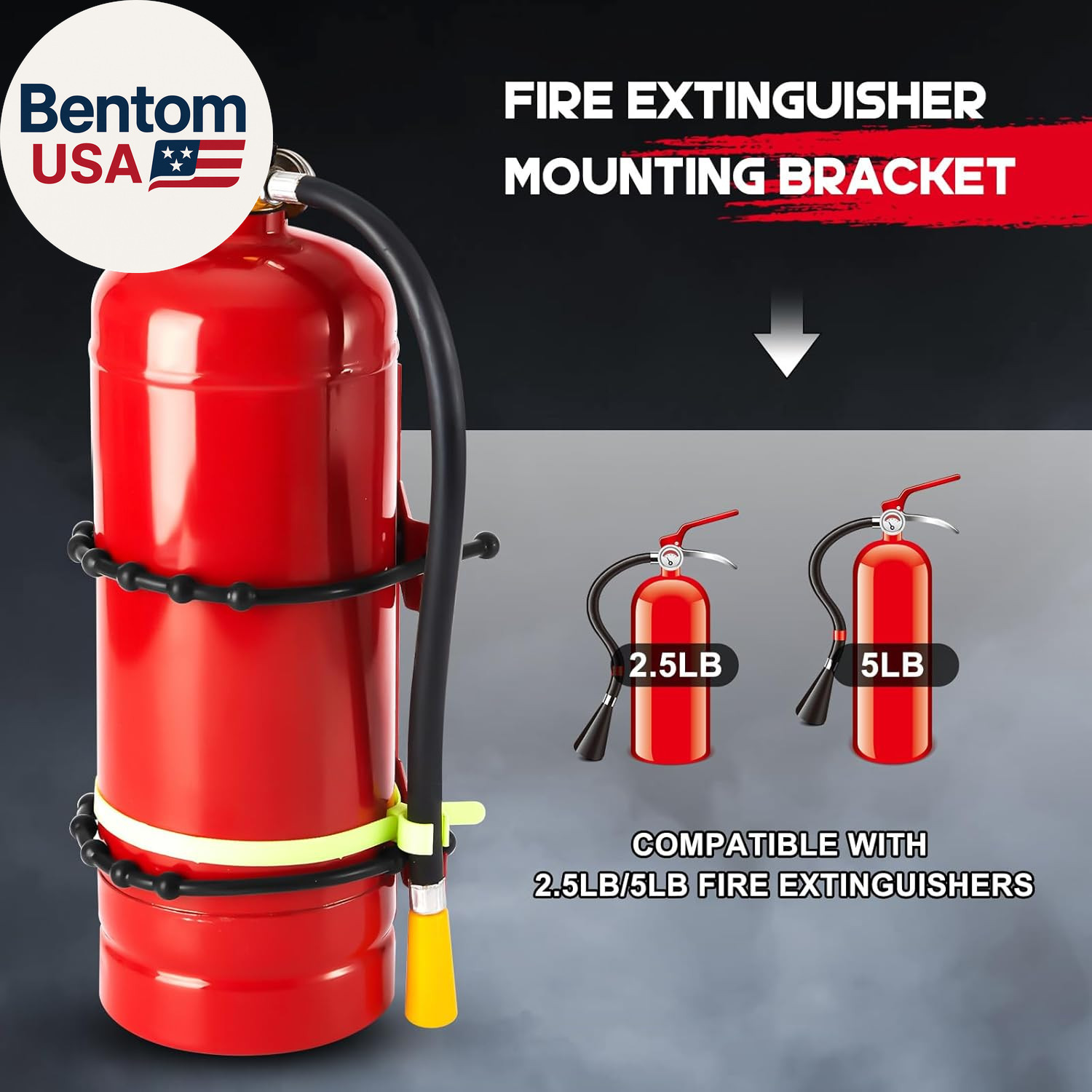 2 Pcs Fire Extinguisher Mount Bracket Adjustable, Supports up to 2.5 and 5Lb, He