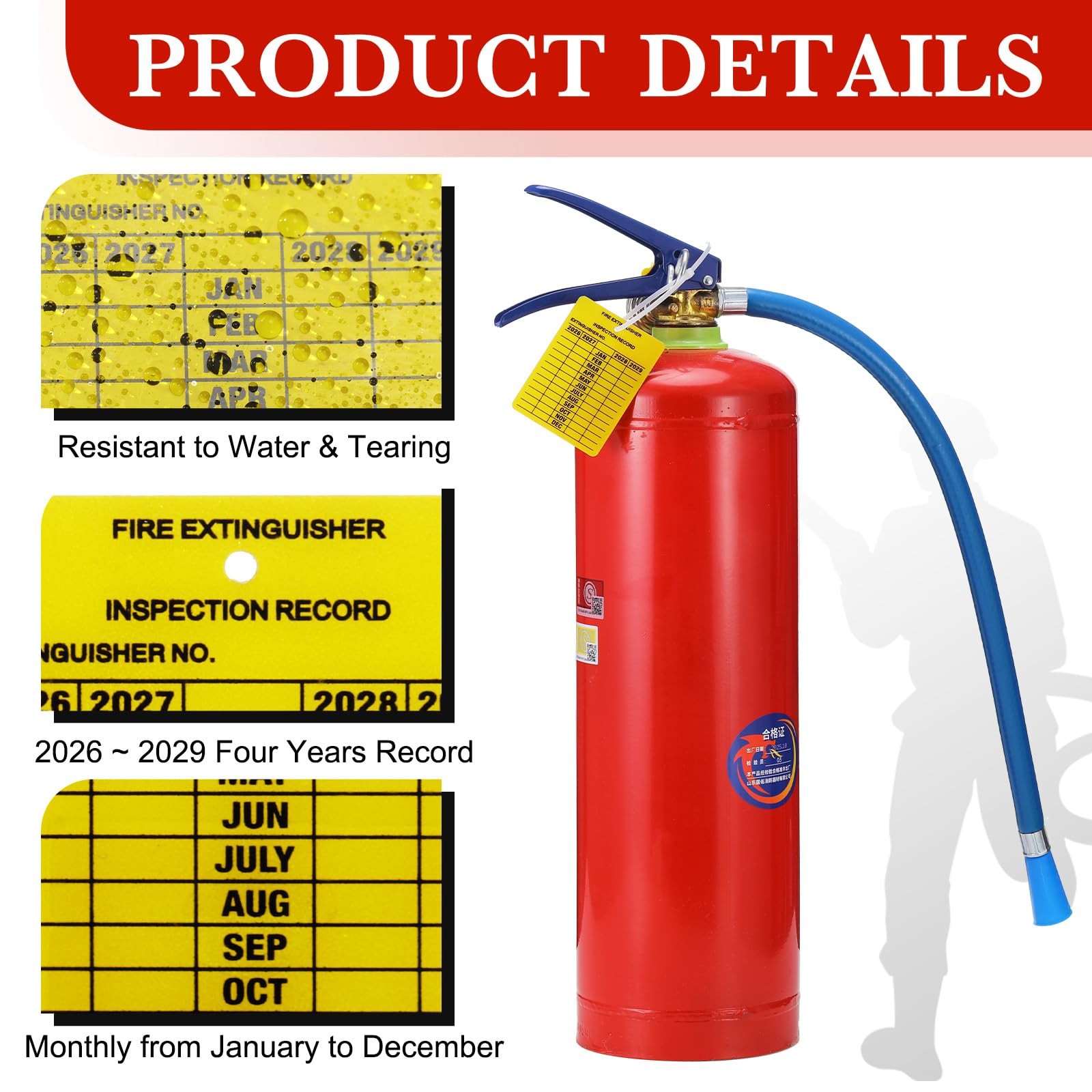 25 Pack Fire Extinguisher Tags Monthly Inspection Yellow Plastic 20262029 Dur…