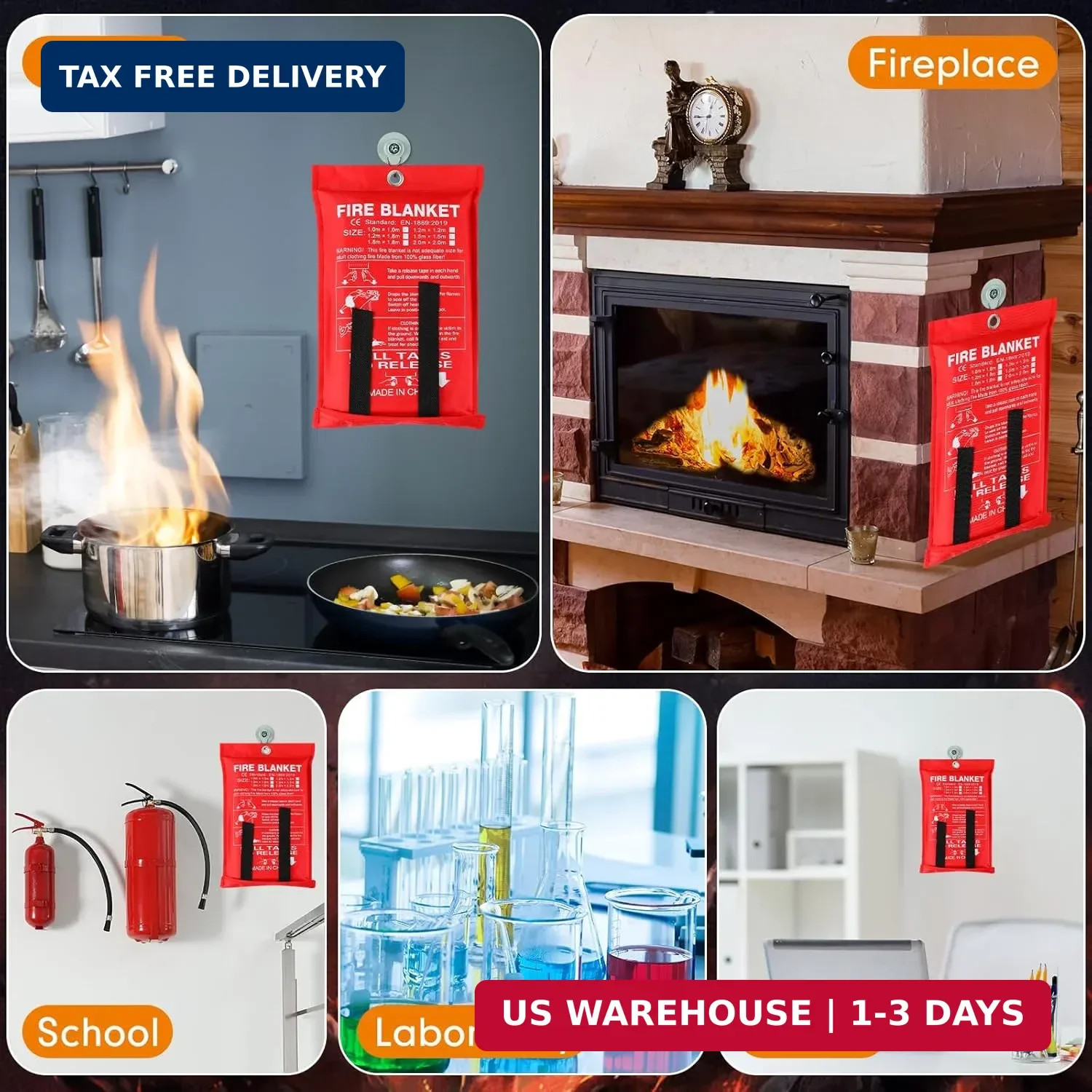 Moukeren Fire Blanket Fire Emergency Blankets for Home Kitchen, Survival Safety
