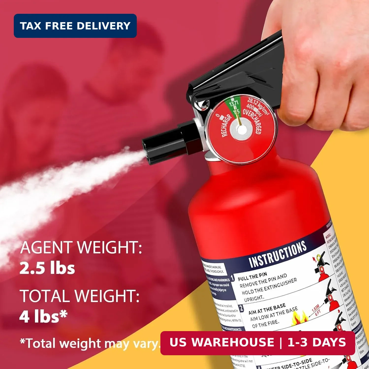Ougist ABC Fire Extinguisher for Home & Vehicle – 2.5 lb 1-A:10-B:C Rated, Dry C