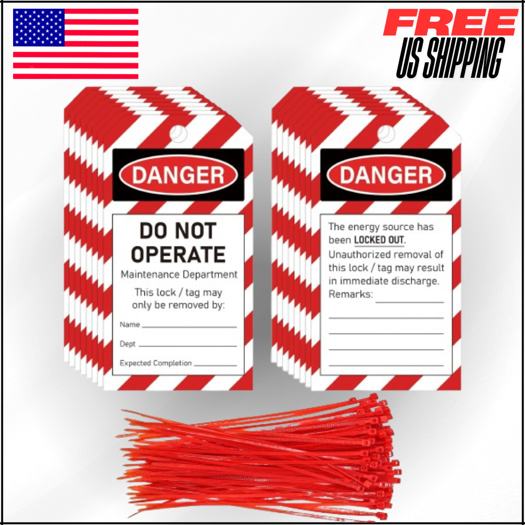 Lockout Tagout Tags Do not Operate Equipment Labels with Zip Ties OSHA, 50 Pcs