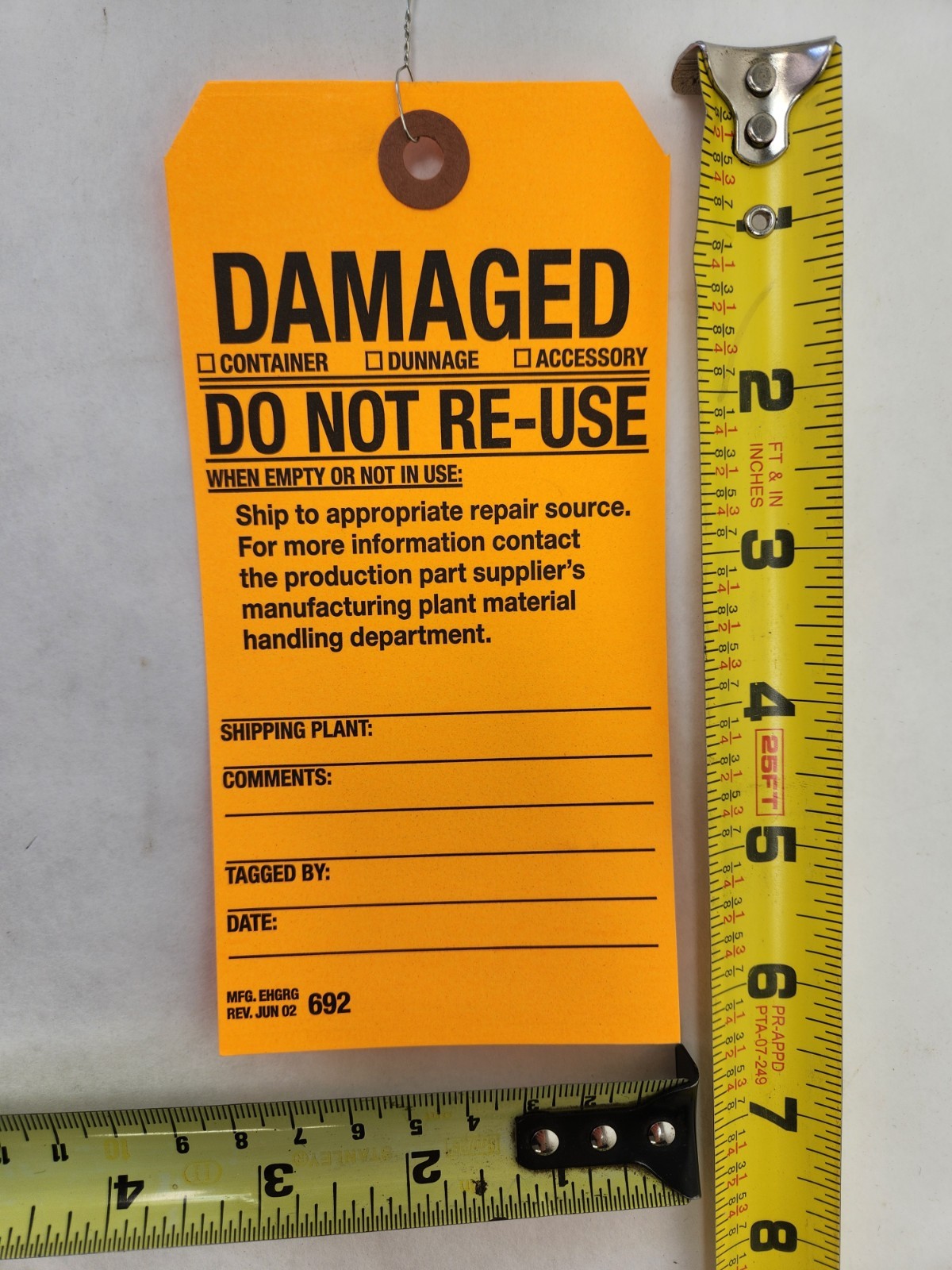 50 pcs – “Damaged Do No Re-Use” Shipping Safety Tag Warning Sign Orange