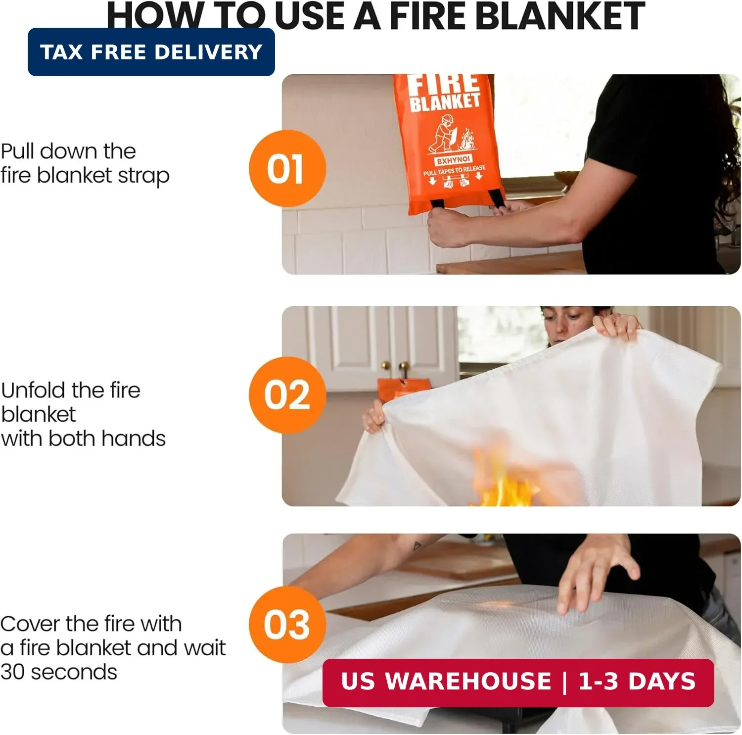Emergency Fire Blanket 4 Pack 40″x40″, Essential Fire Safety Blanket for Kitchen