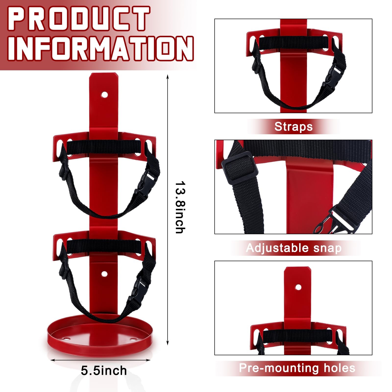 2 Pcs Fire Extinguisher Metal Bracket Holder Wall Mount Compatible with 5 Pou…