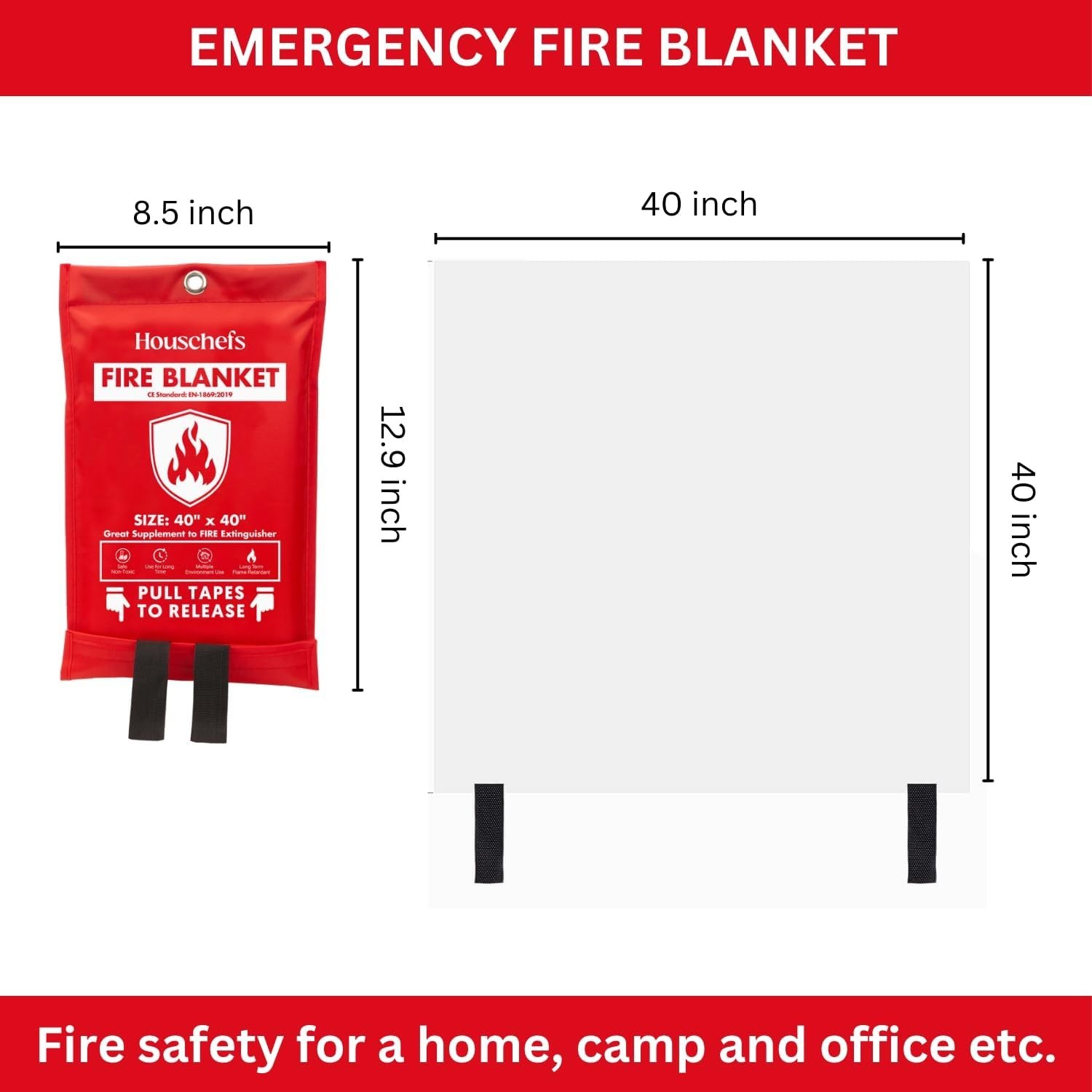 Emergency Fire Blanket – Fireproof 40” x 40” | 4 Pack for Home & Camping Safety