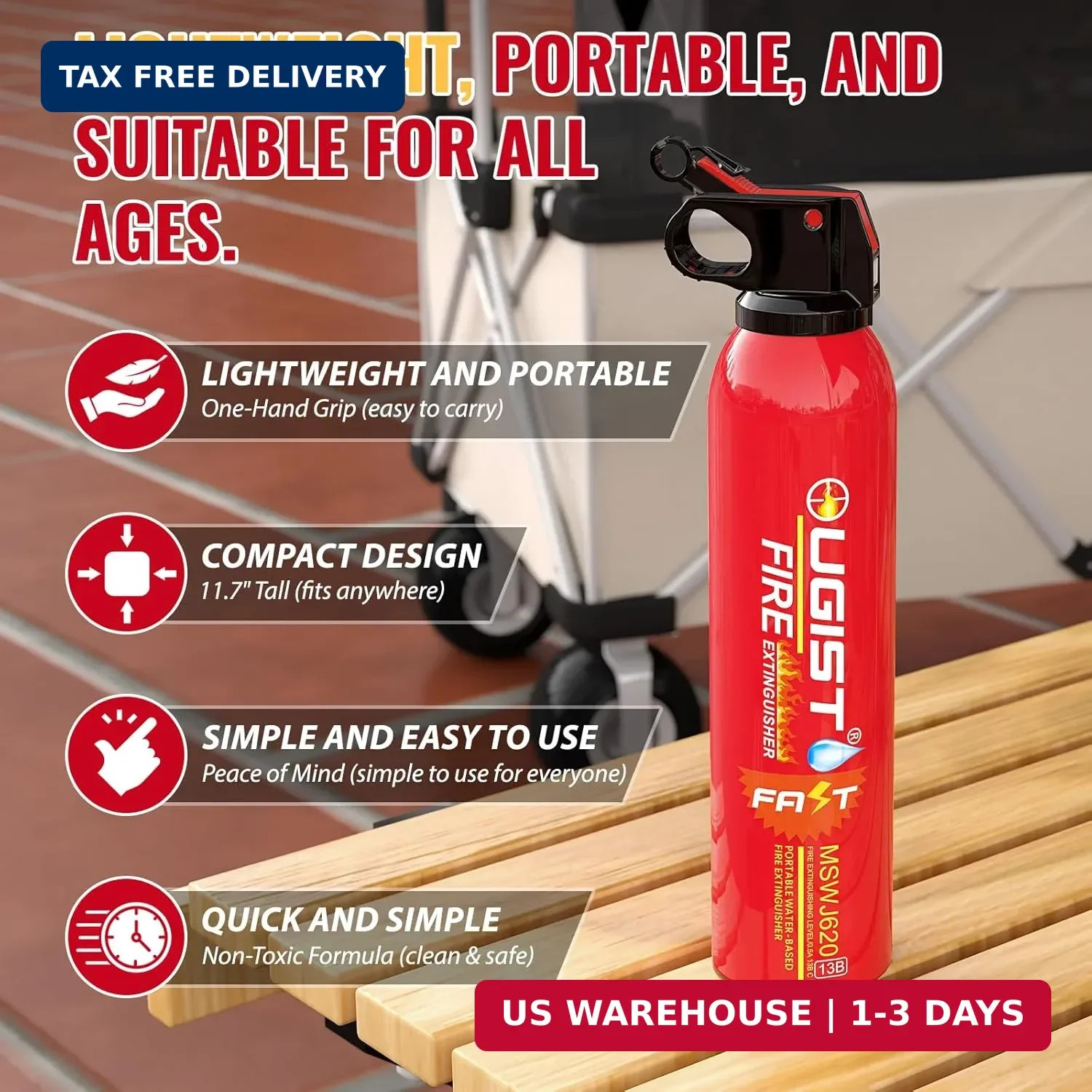Ougist Small Portable Fire Extinguisher for Home and Car, 21oz Each, 1-Pack, Wat