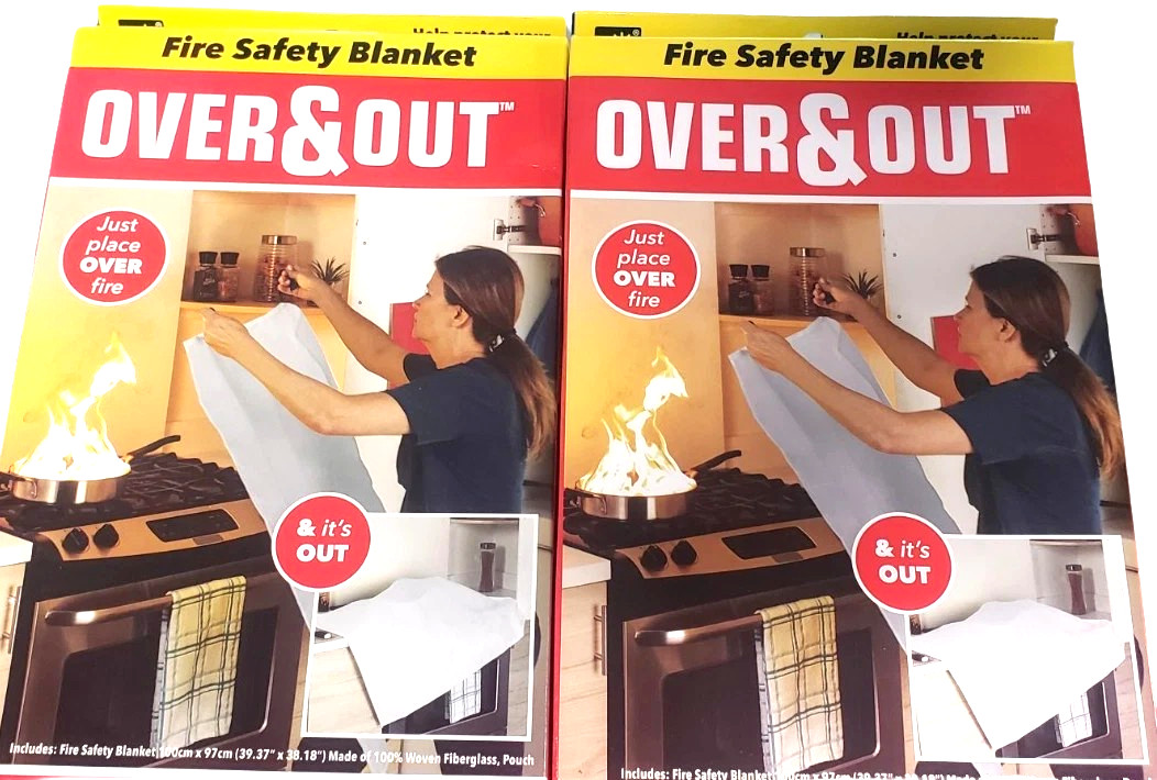 Lot of 2 Fire Safety Blankets for Kitchen Stove Fires 39.37 x 38.18 in w/ Pouch