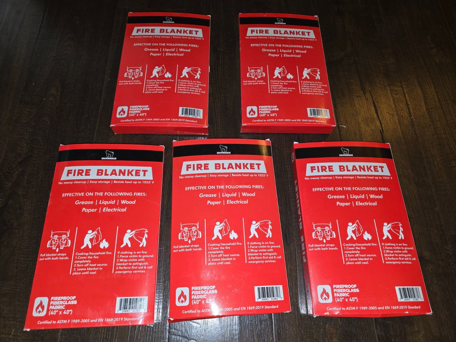 Lot of 5 Silverback 40″ X 40″ Fireproof Fiberglass Fire Blanket New