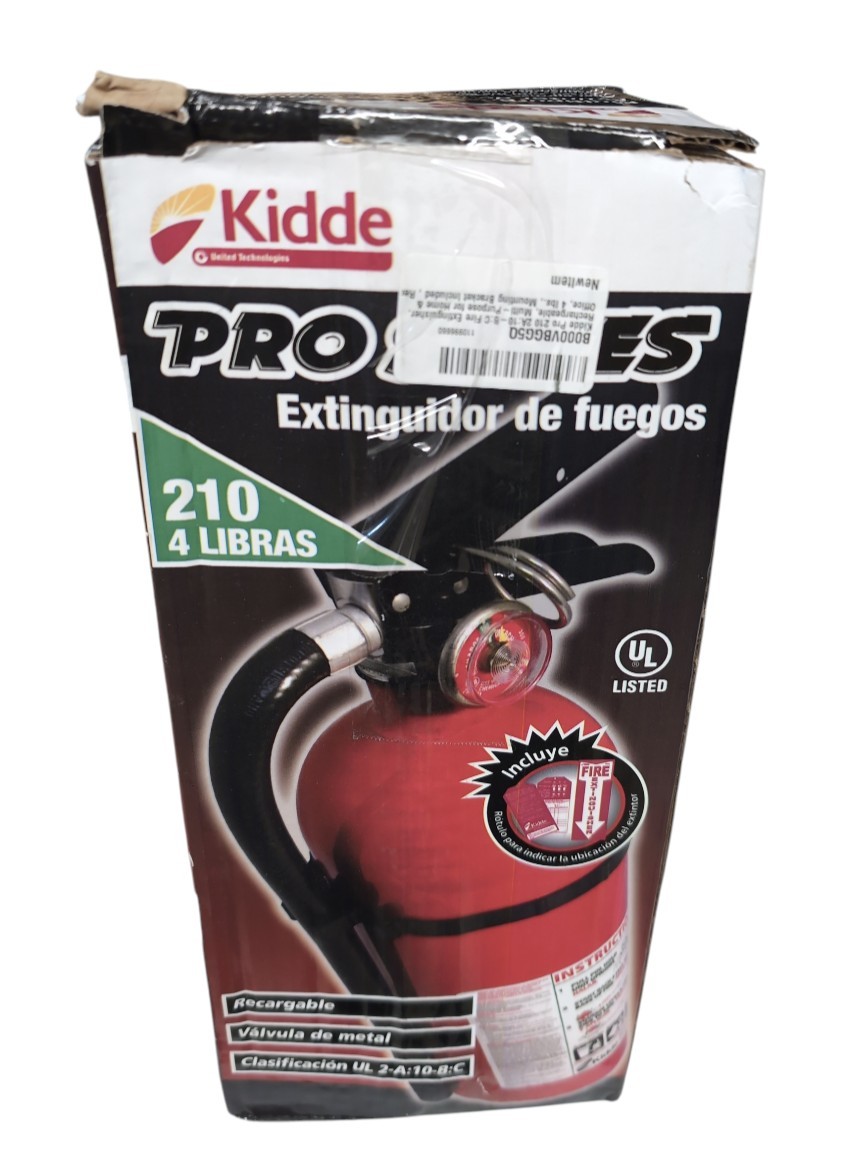 Kidde Pro 210 2A:10-B:C Fire Extinguisher, Rechargeable, Multi-Purpose, 4 lbs