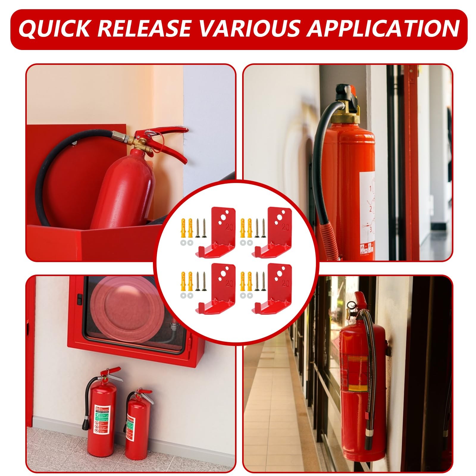 4 PCS Universal Fire Extinguisher Wall Mount Bracket Hook Fits 15/20 Lb