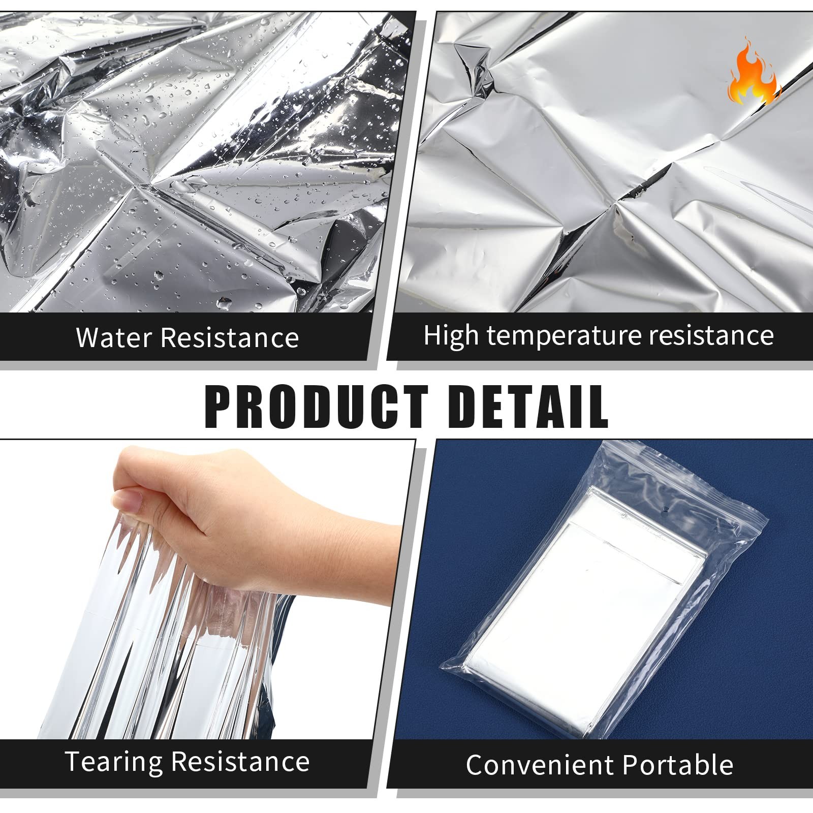 100 Pack 2 Size Emergency Thermal Blanket Survival – Emergency Blankets Silve…