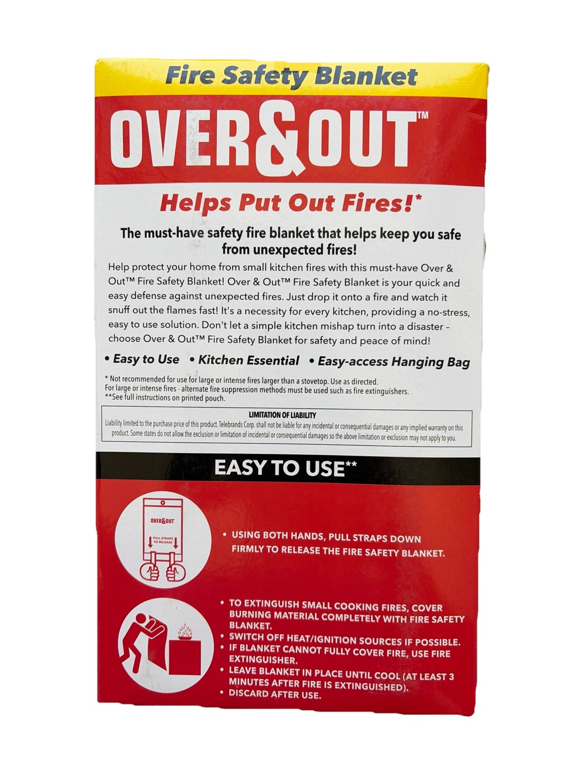 Over & Out Fire Safety Blanket 39.37 x 38.18 Kitchen Home New in Box