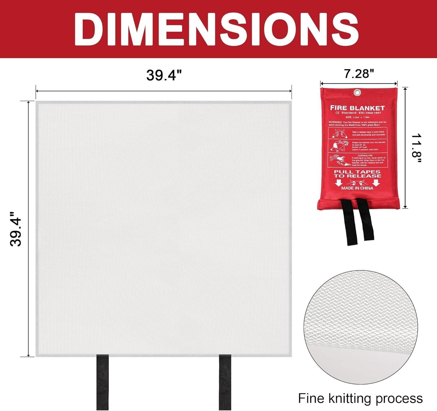 4 Packs Emergency Fire Blanket 39” x 39” Easy to Carry 100% Fiberglass Fabric
