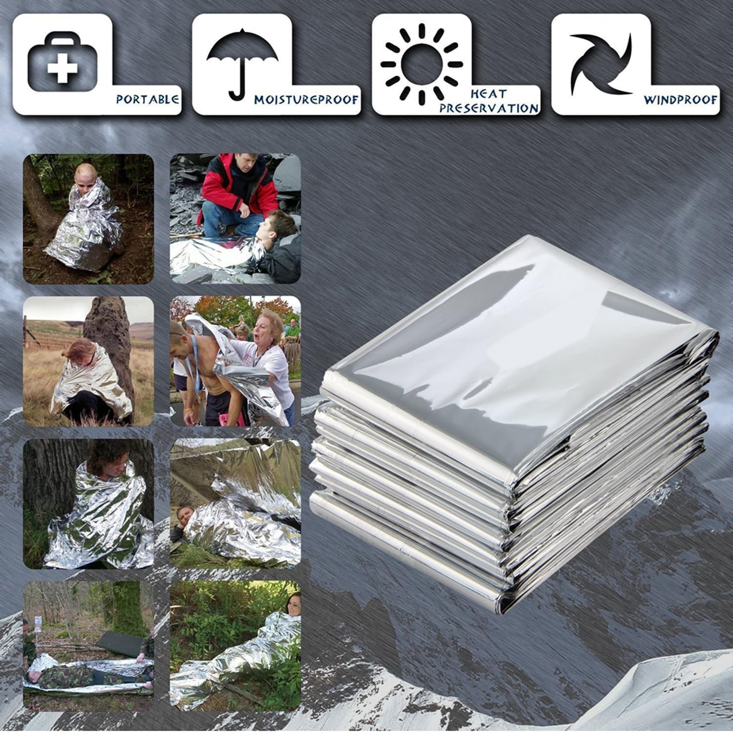 Emergency Foil Blanket, Survival Thermal Mylar Blankets Individually Packaged Pe