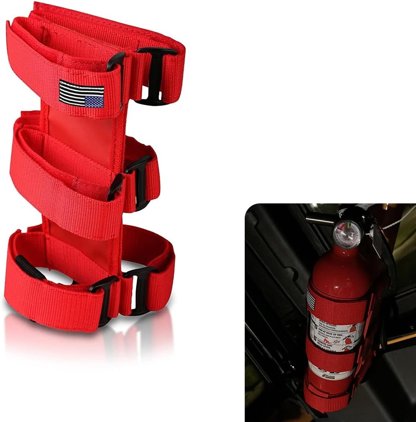 Adjustable Fire Extinguisher Holder for Jeep Wrangler with American Flag Design