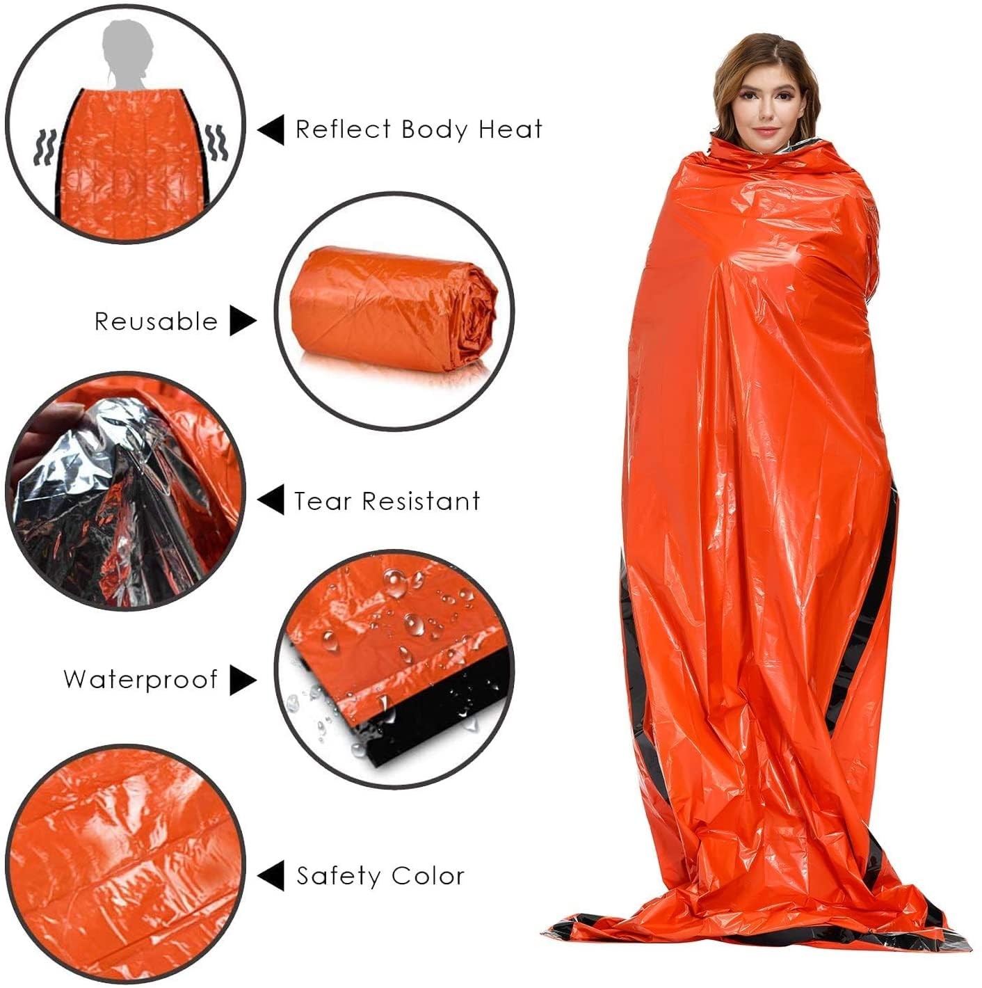 Emergency Thermal Sleeping Bag, Survival Bivvy Sacks Blanket with Whistle, Wa…